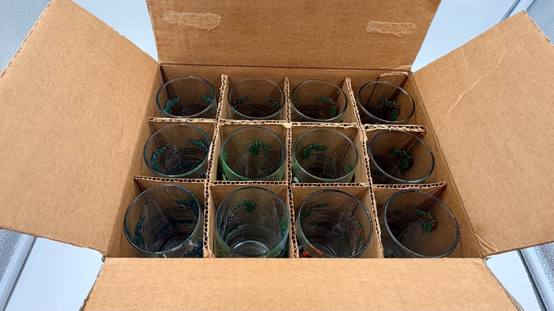 Vintage Twelve Days Of Christmas Drinking Glasses Set Of 12 Tumblers 3
