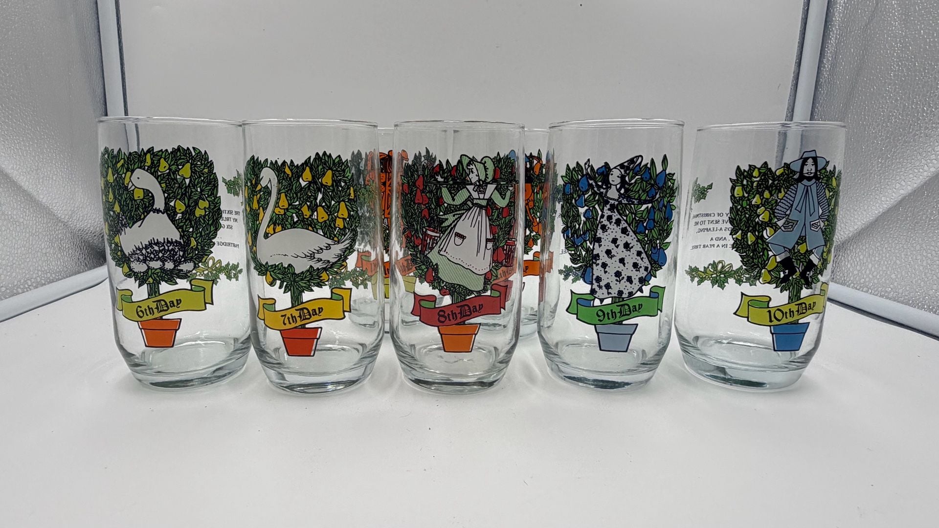Vintage Twelve Days Of Christmas Drinking Glasses Set Of 12 Tumblers 4