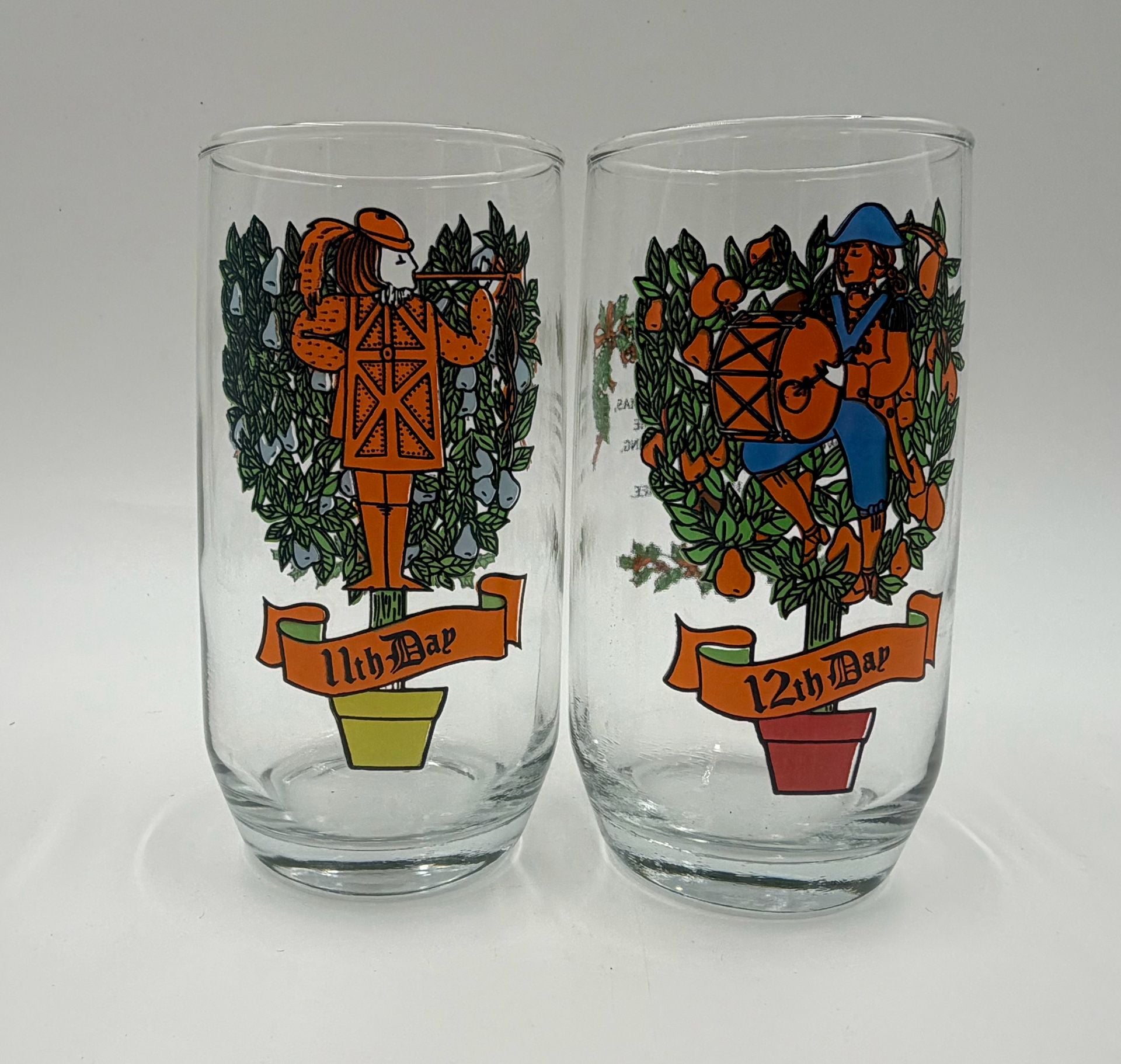 Vintage Twelve Days Of Christmas Drinking Glasses Set Of 12 Tumblers 5