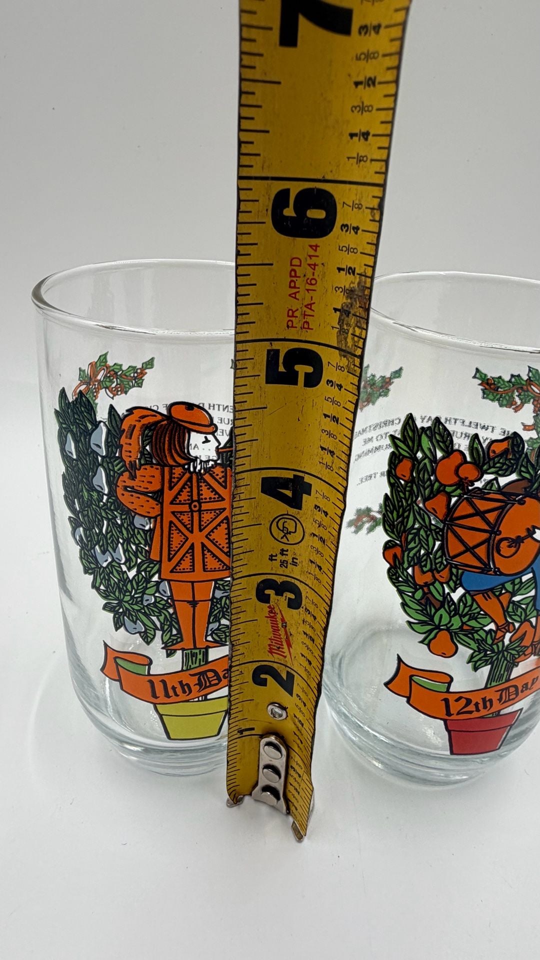 Vintage Twelve Days Of Christmas Drinking Glasses Set Of 12 Tumblers 6