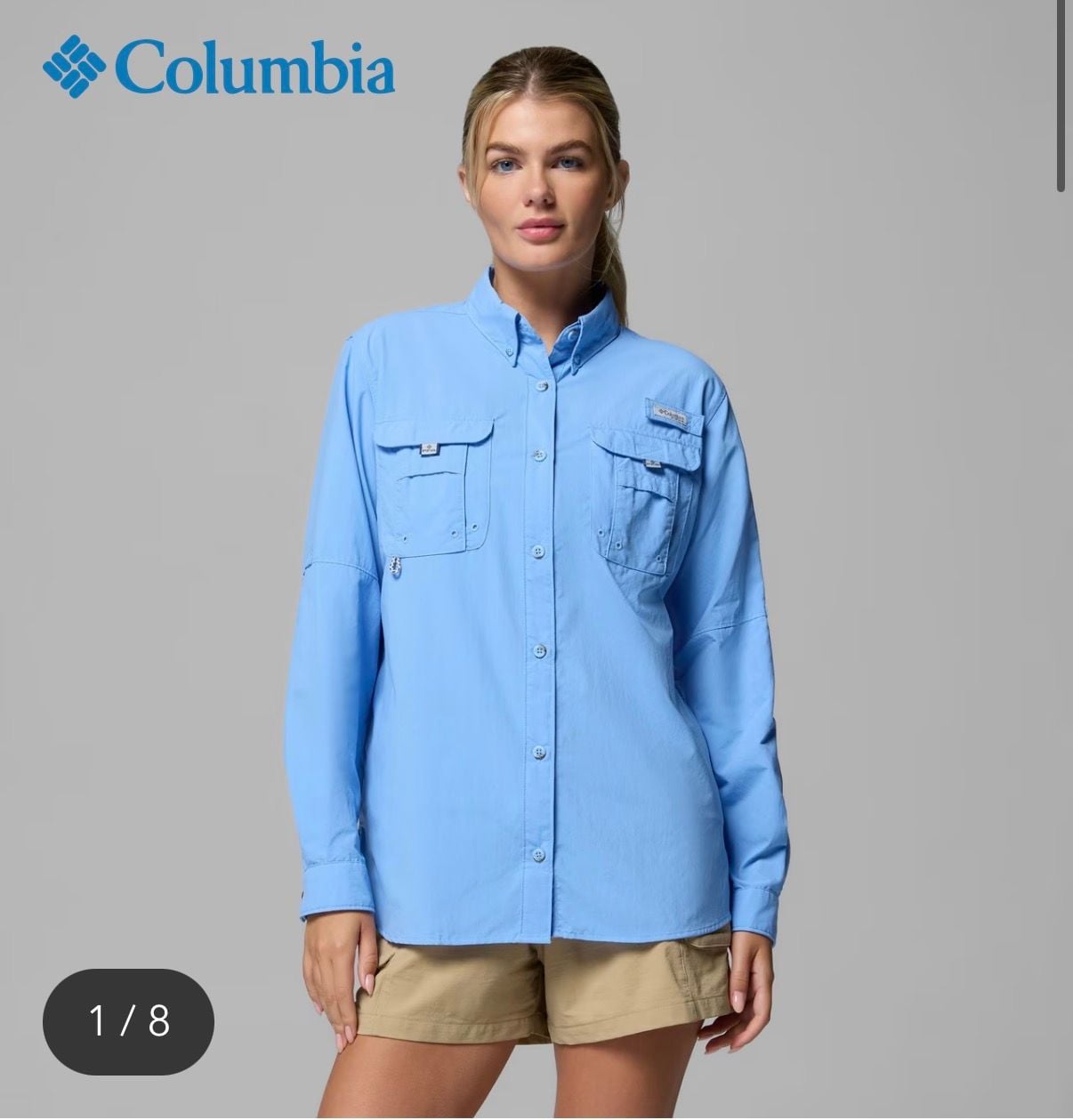 Columbia PFG Bahama II Women's Red Fishing Shirt Roll Tab Long Sleeve Small 11