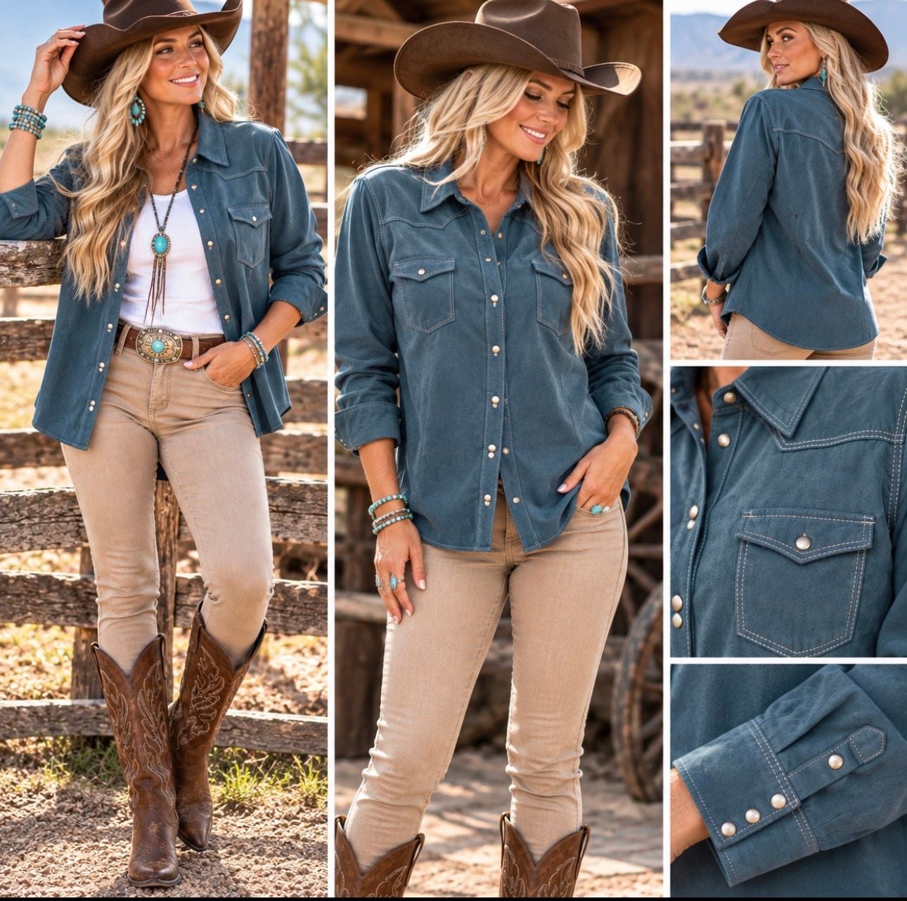 Legacy Falls For Her Microsuede Western Shirt XL Teal Pearl Snap Cowgirl 13