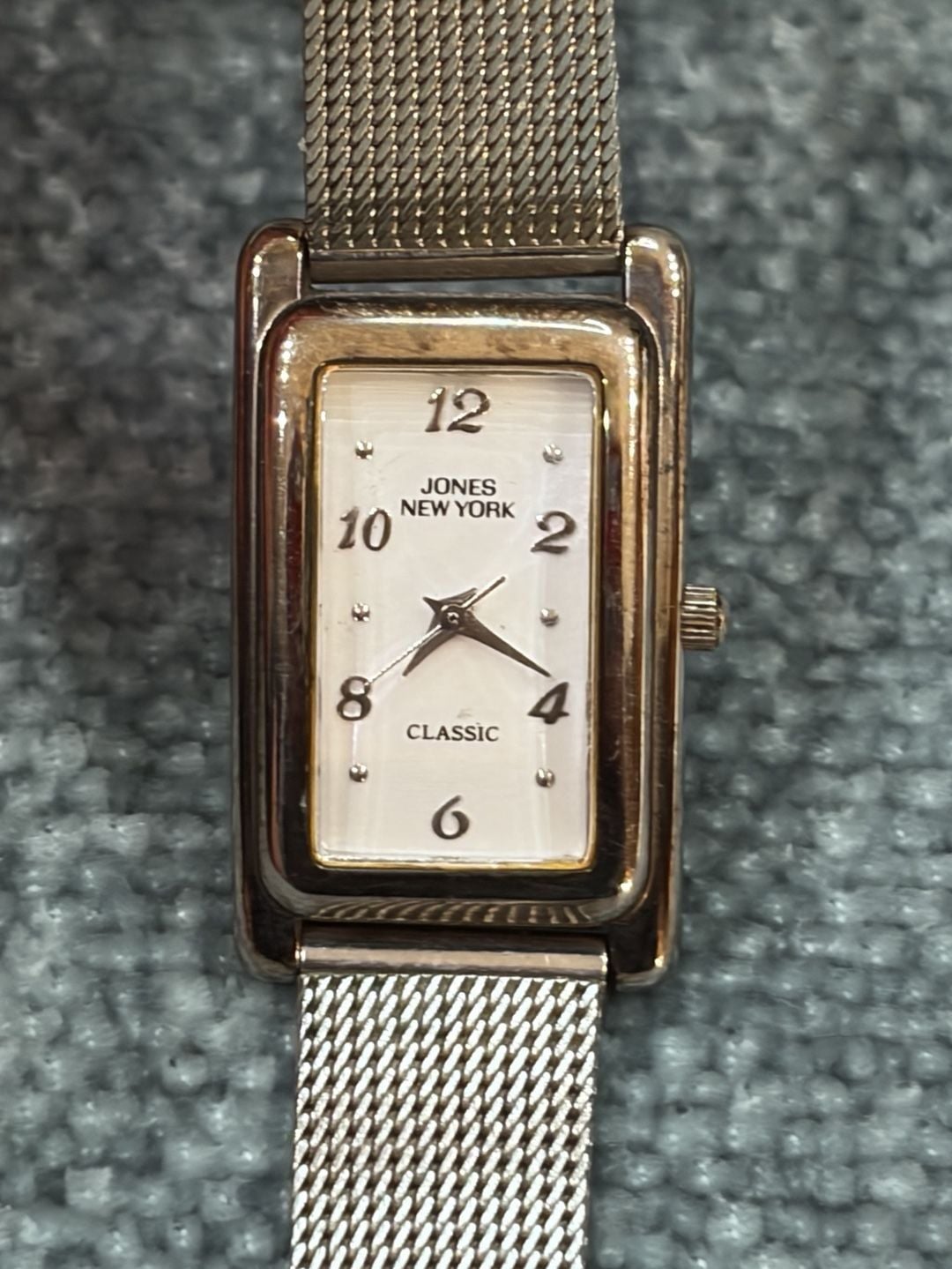 Jones New York Classic Watch Rectangular White Dial Mesh Strap Working 4
