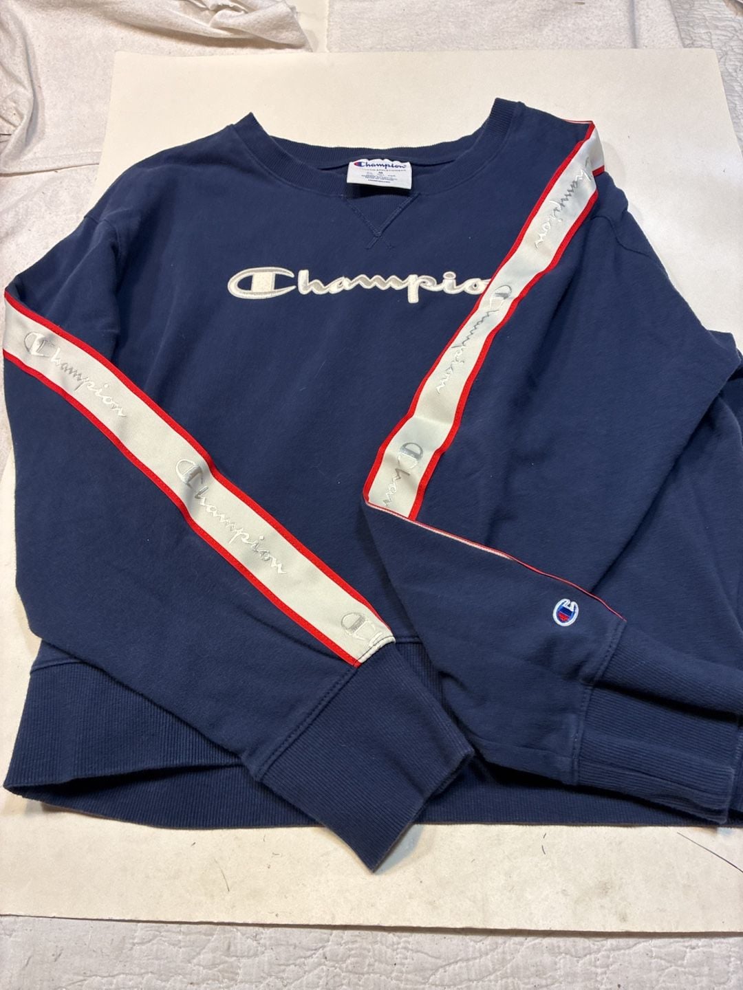 Champion Logo Taped Sweatshirt Size M Navy Blue 2