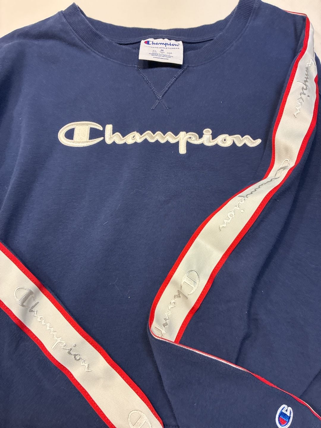 Champion Logo Taped Sweatshirt Size M Navy Blue 5