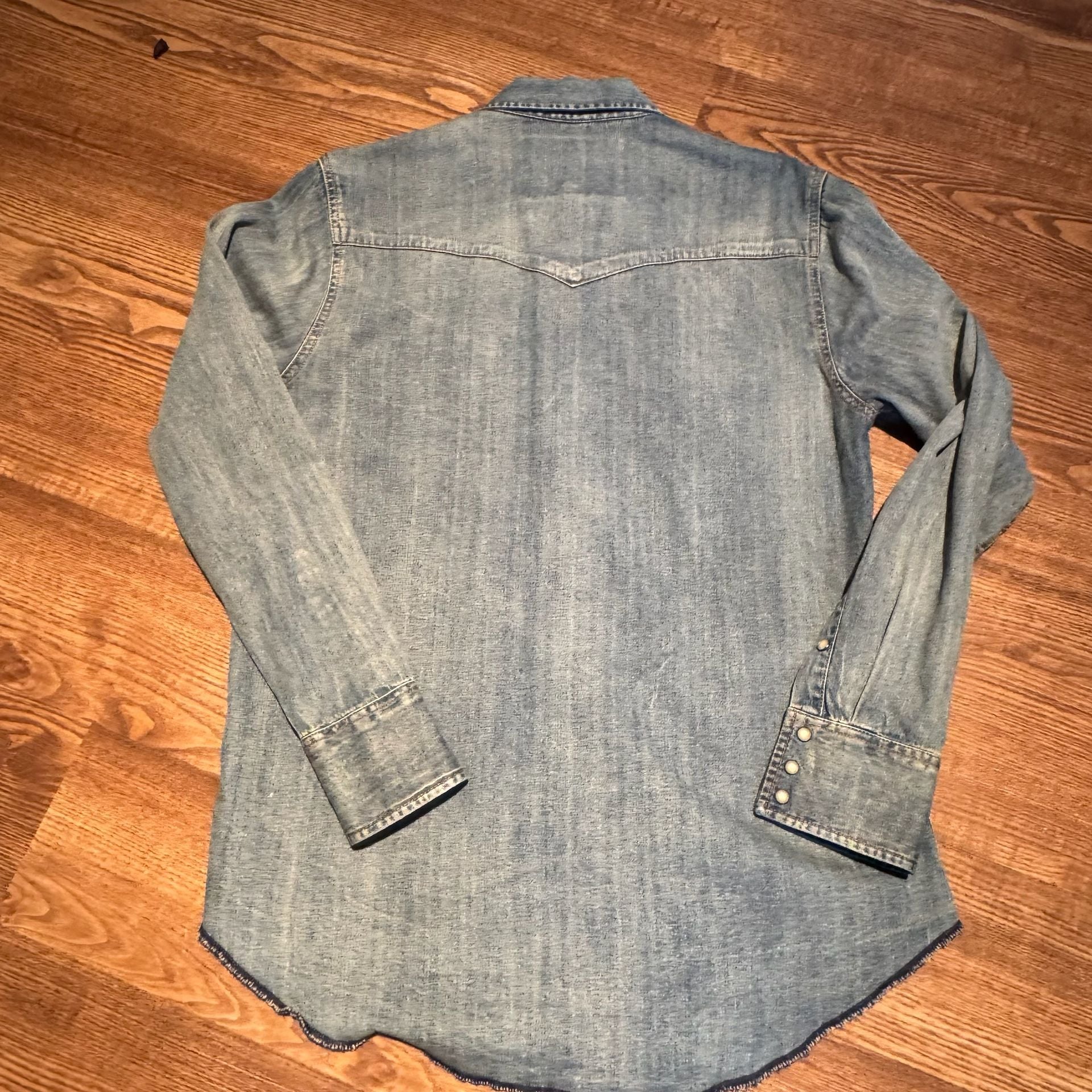 STS Ranchwear Men’s S Denim Pearl Snap Western Shirt Distressed Cowboy Ranch 6