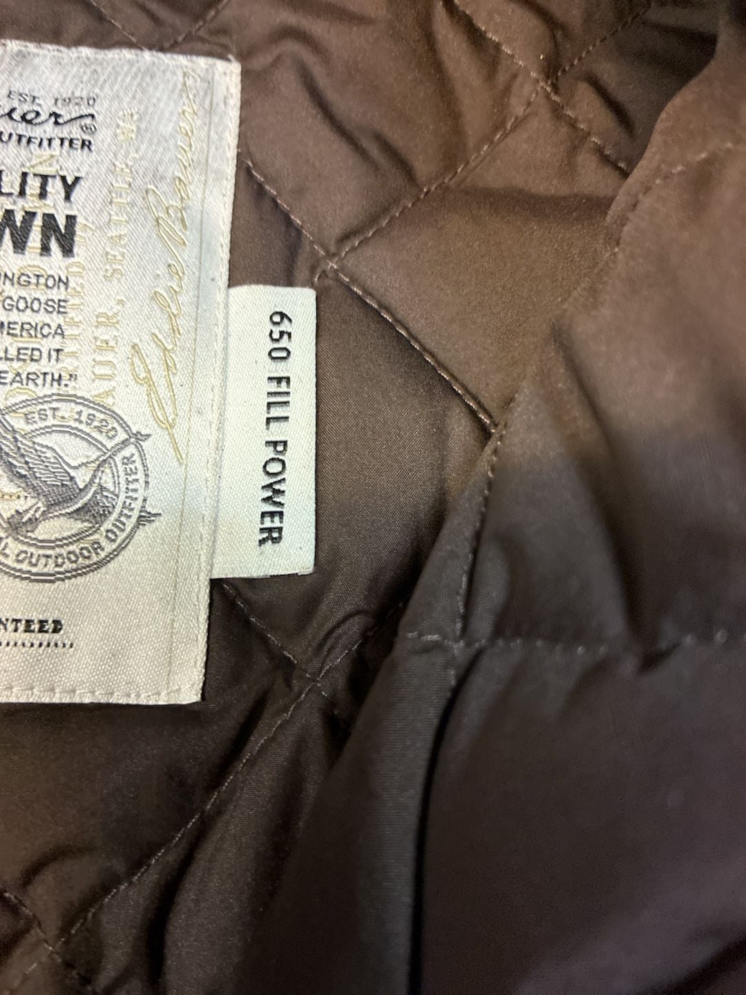 Eddie Bauer Quilted Goose Down Vest Size M Brown Embroidered 9