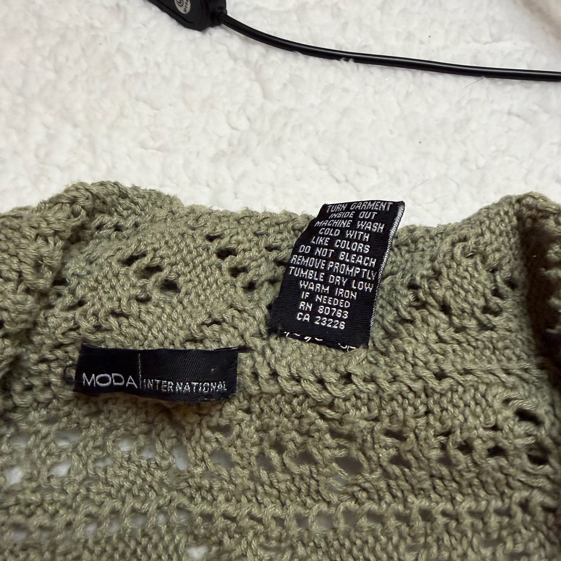 Moda International Cardigan Size XL Green Open Knit Waterfall 3