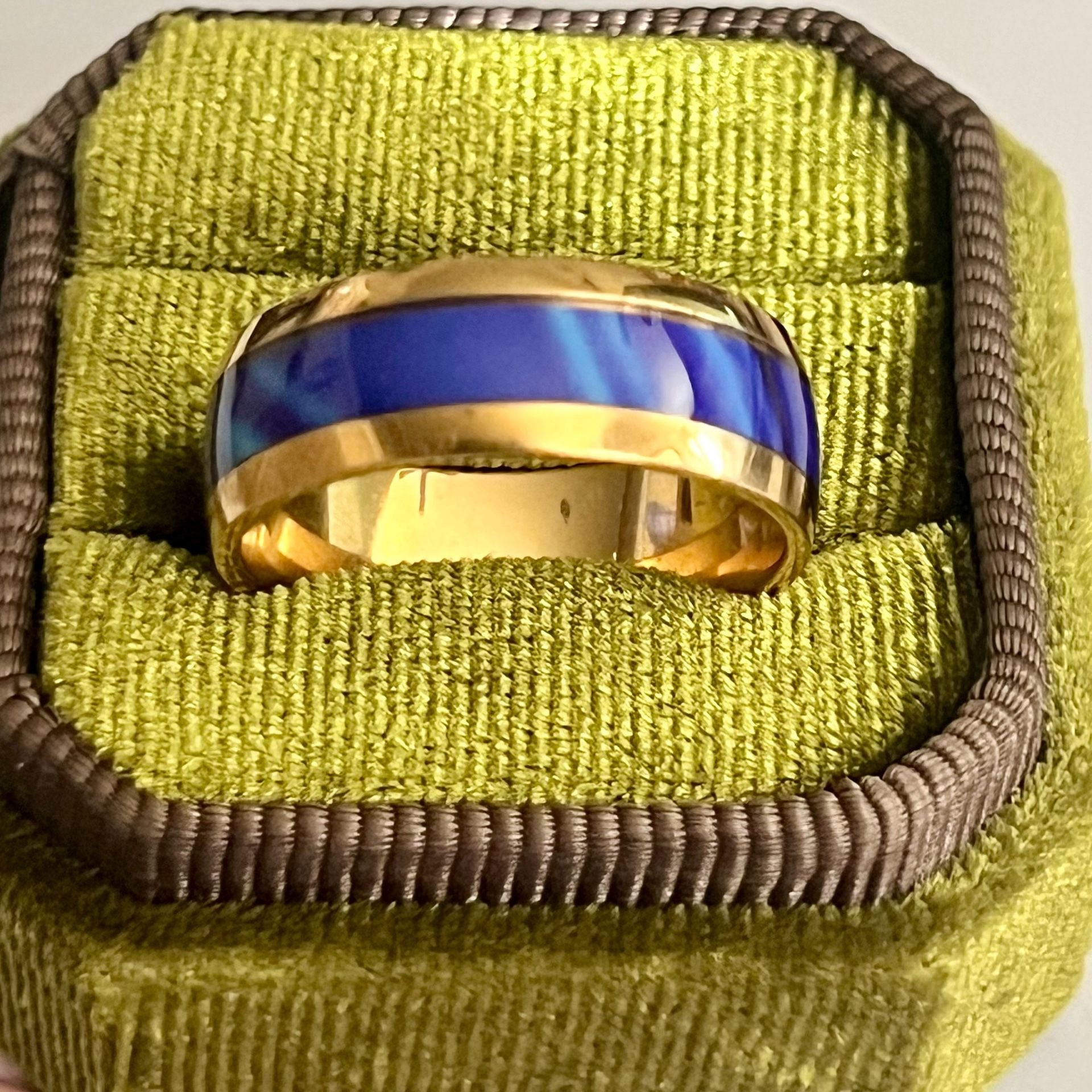 Tungsten Steel Men's High Polished Blue Marble Gold Plated Rims 8mm Ring 11 3