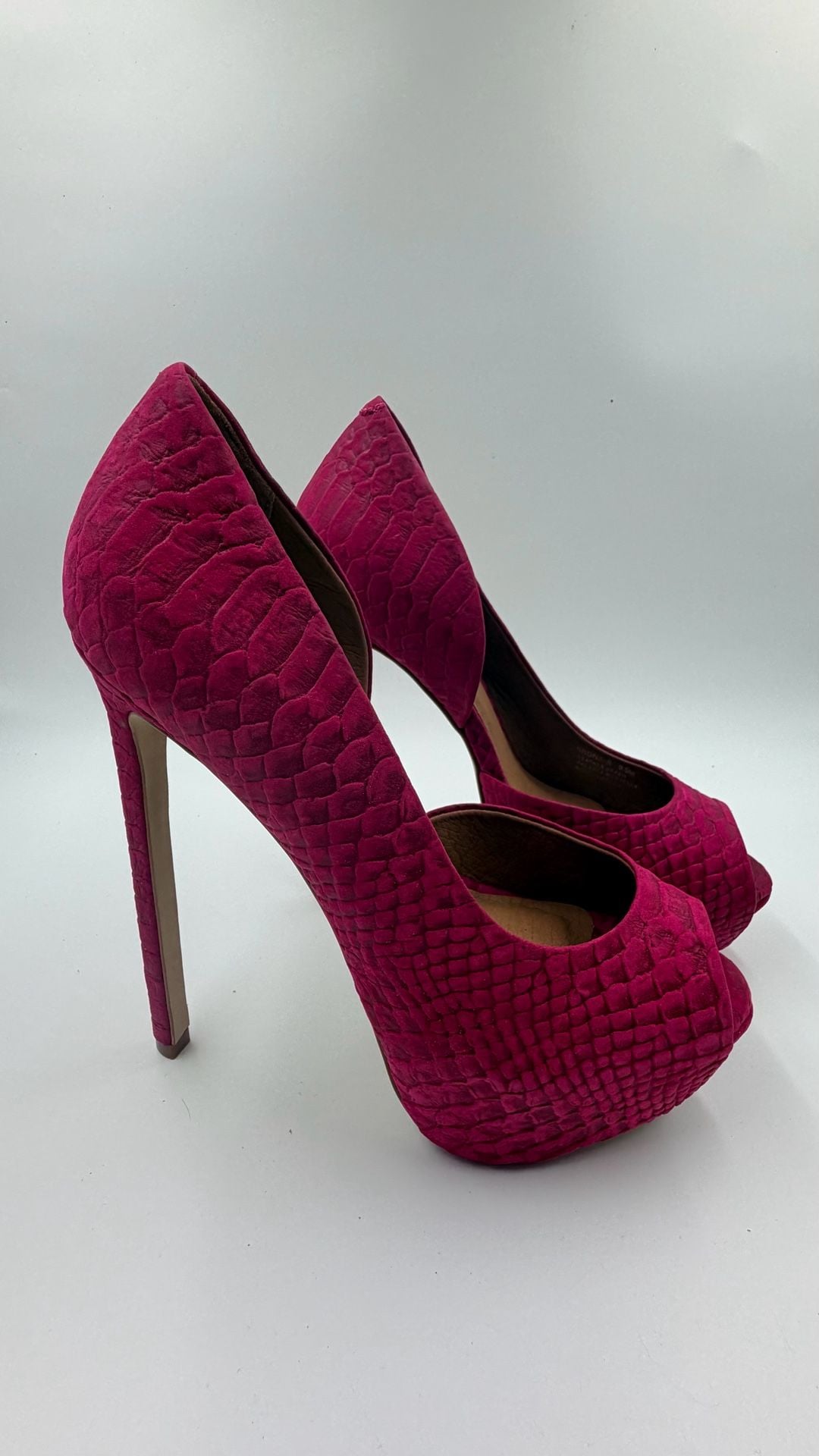 Steve Madden Krona Size 9.5 Magenta Pink Snake Print Platform Heels Pumps 5