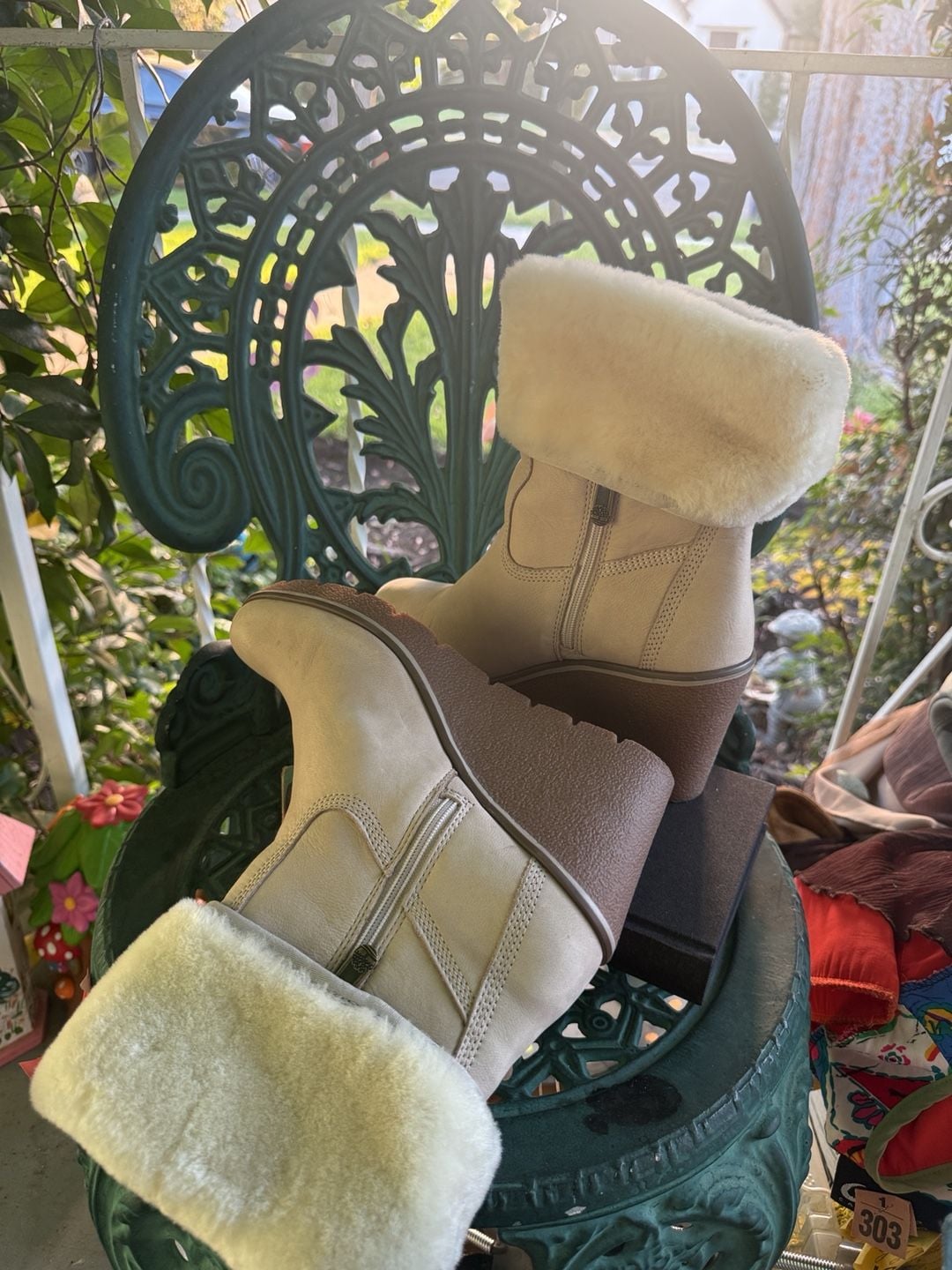 Timberland Wedge Fur Boots Cream Leather 7