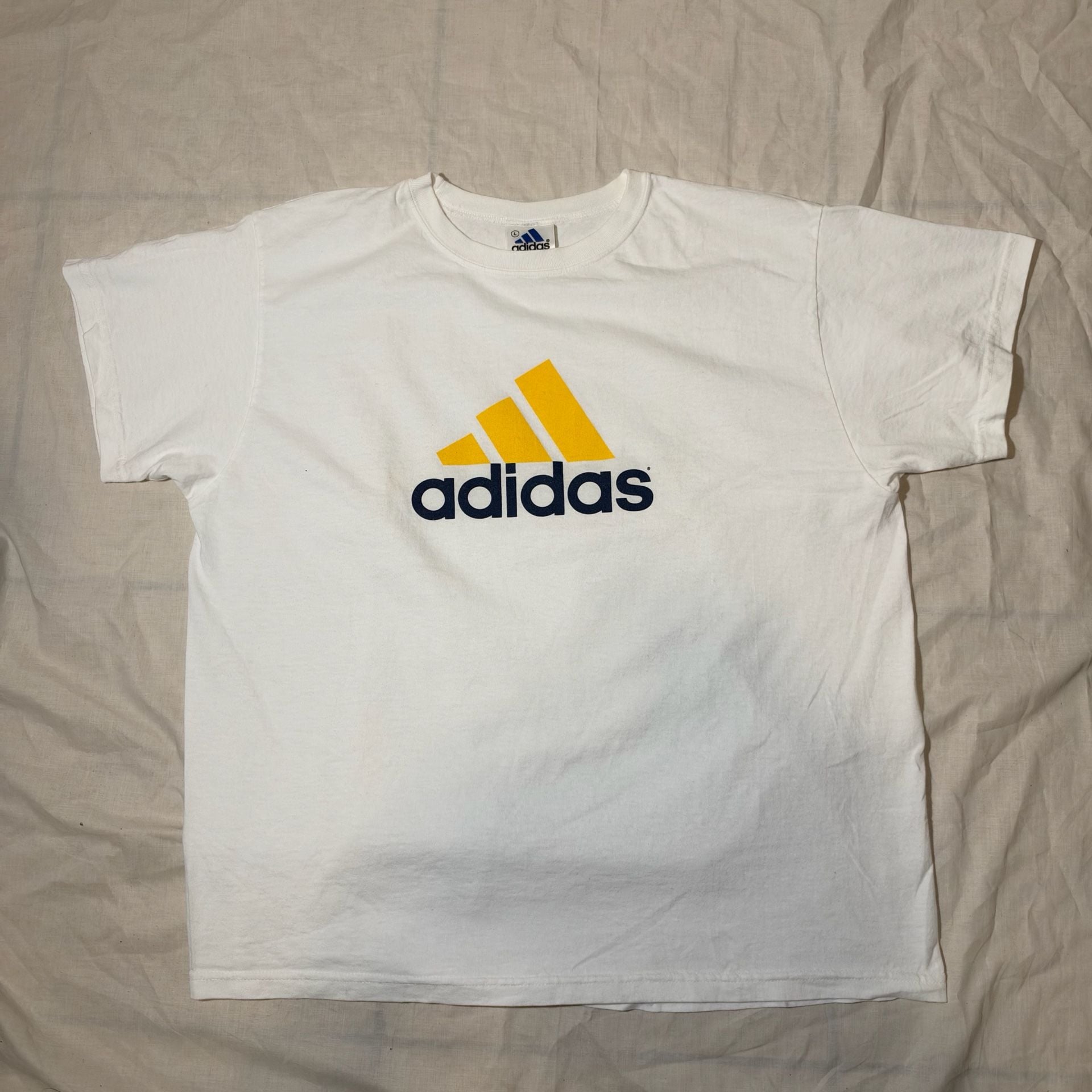 Vintage Y2K Adidas T-Shirt Size L White /black Logo Graphic Tee 2