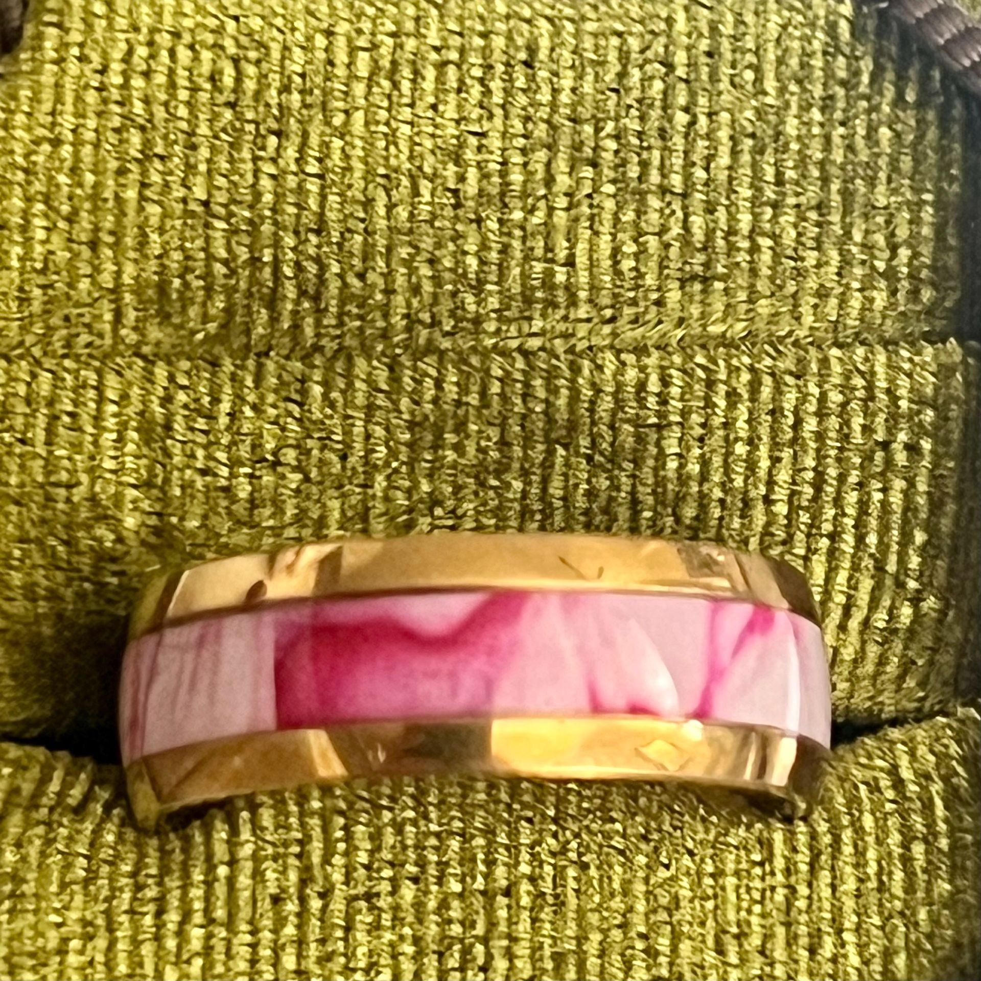 Tungsten Pink Abalone Shell Camo Inlay High Polished Shine 8mm Band Size 11 3