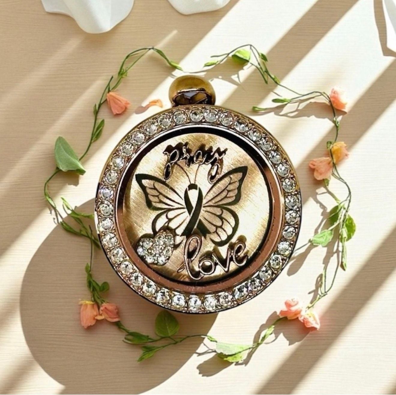 Origami Owl Large Rose Gold Twist Locket w/plate & charms 1