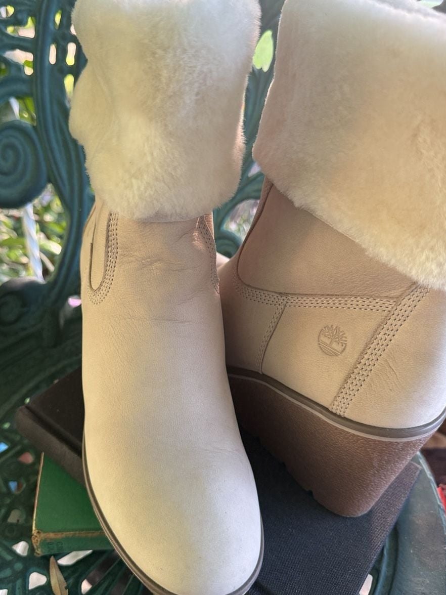 Timberland Wedge Fur Boots Cream Leather 3