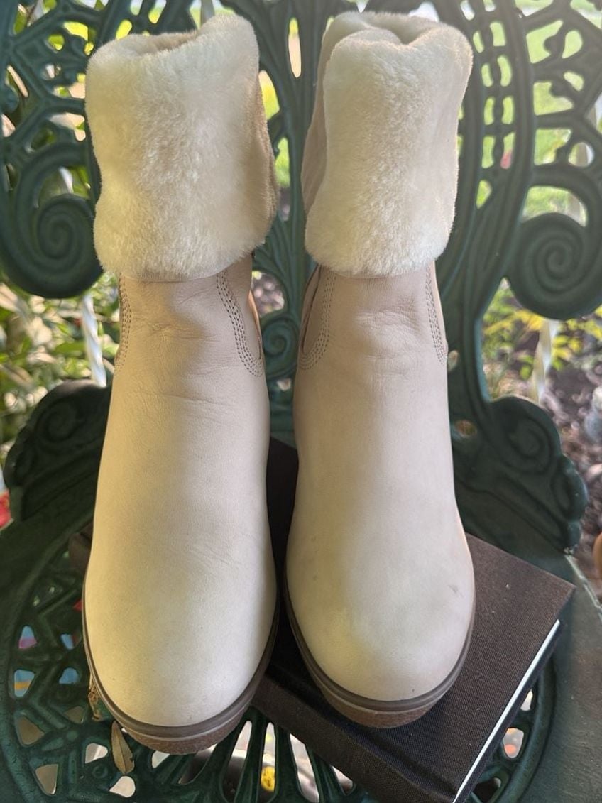Timberland Wedge Fur Boots Cream Leather 4