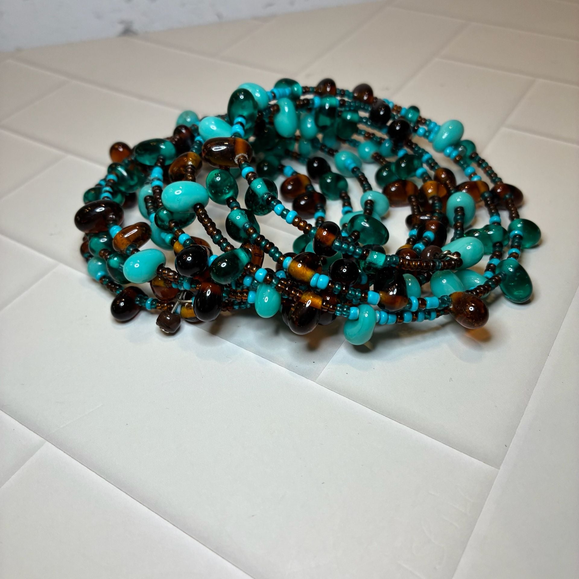 Turquoise and Brown Glass Beaded Spiral Wrap Bracelet
STK 266 2