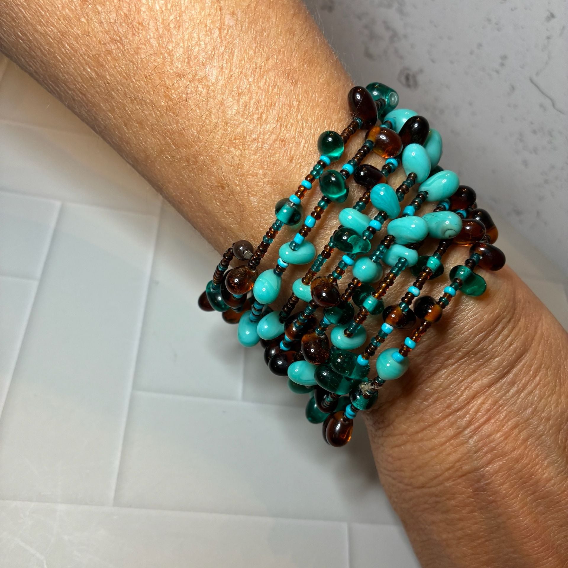 Turquoise and Brown Glass Beaded Spiral Wrap Bracelet
STK 266 3