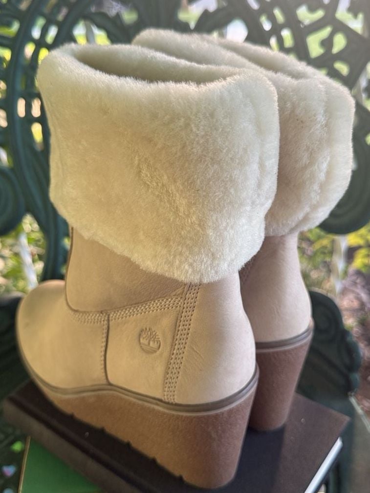 Timberland Wedge Fur Boots Cream Leather 6