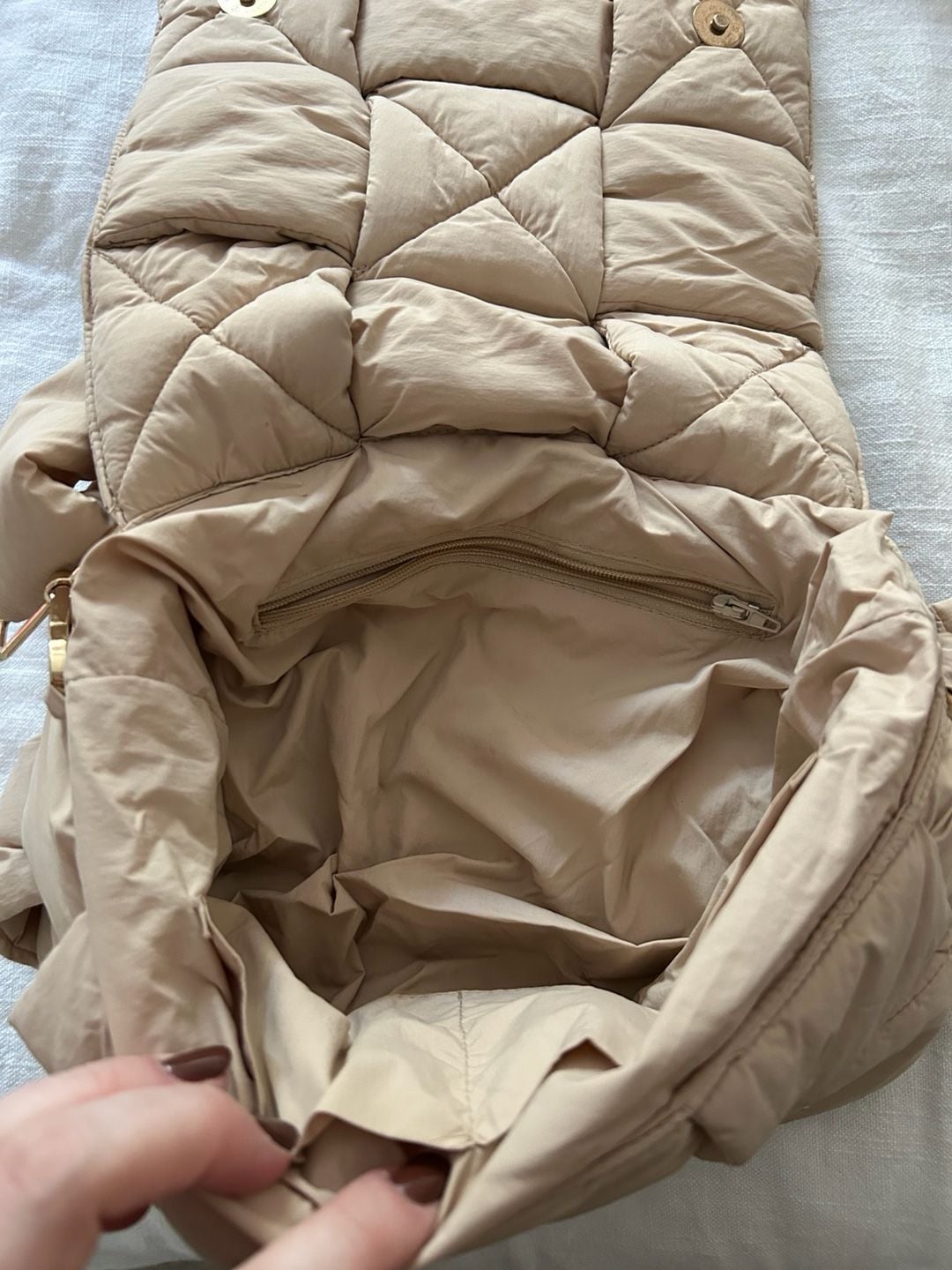 Quilted Puffer Crossbody Bag Beige 4