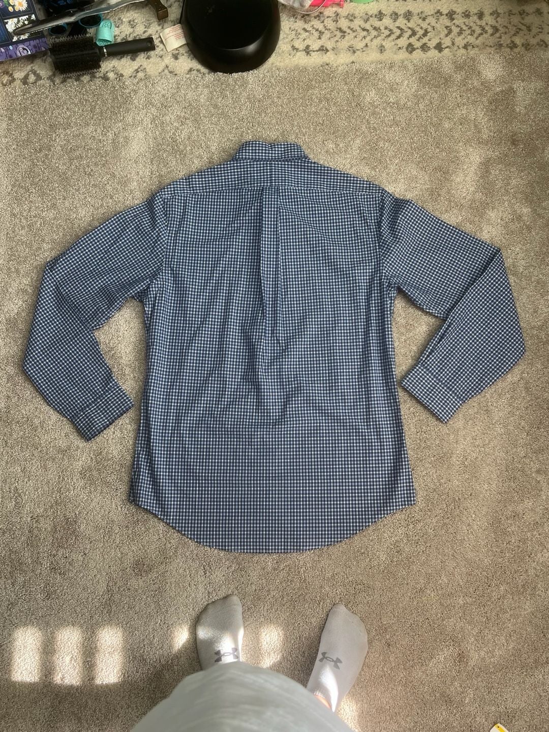 Ralph Lauren Button Down Shirt Size L Blue Gingham Slim Fit 8