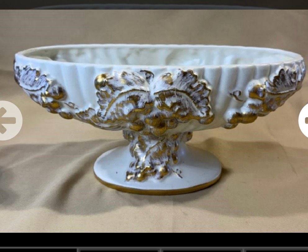 Vintage Haeger Gold Tweed 22K Gold Footed Console Bowl Grapes MCM 1950s 60s 1
