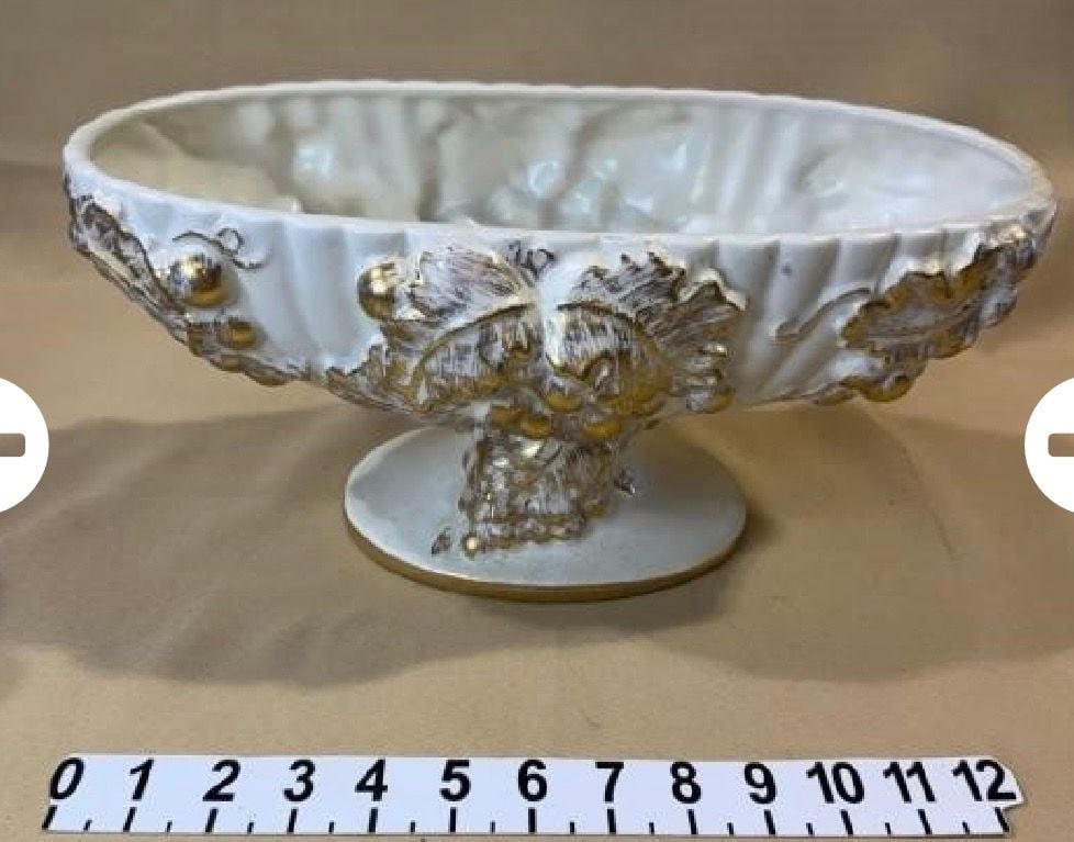 Vintage Haeger Gold Tweed 22K Gold Footed Console Bowl Grapes MCM 1950s 60s 2