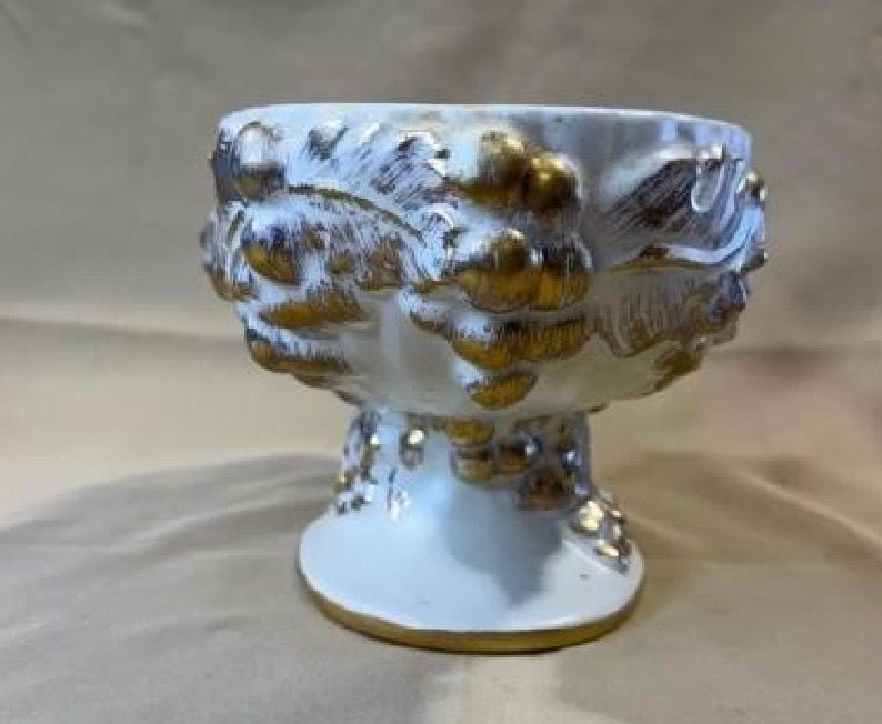 Vintage Haeger Gold Tweed 22K Gold Footed Console Bowl Grapes MCM 1950s 60s 4