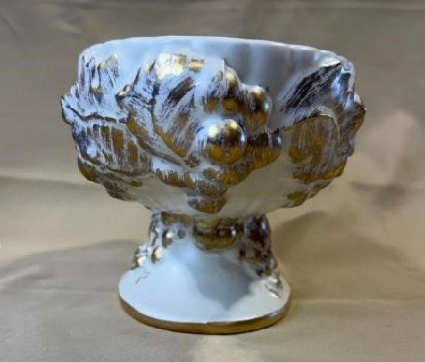Vintage Haeger Gold Tweed 22K Gold Footed Console Bowl Grapes MCM 1950s 60s 7