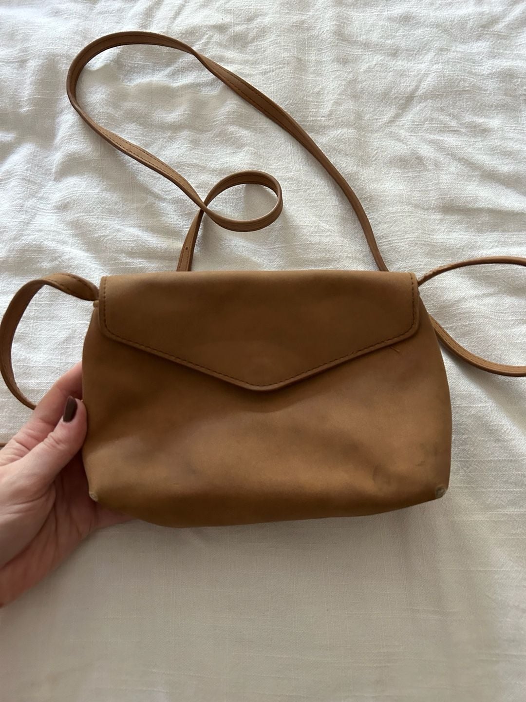 Tan Faux Leather Envelope Crossbody Bag 2
