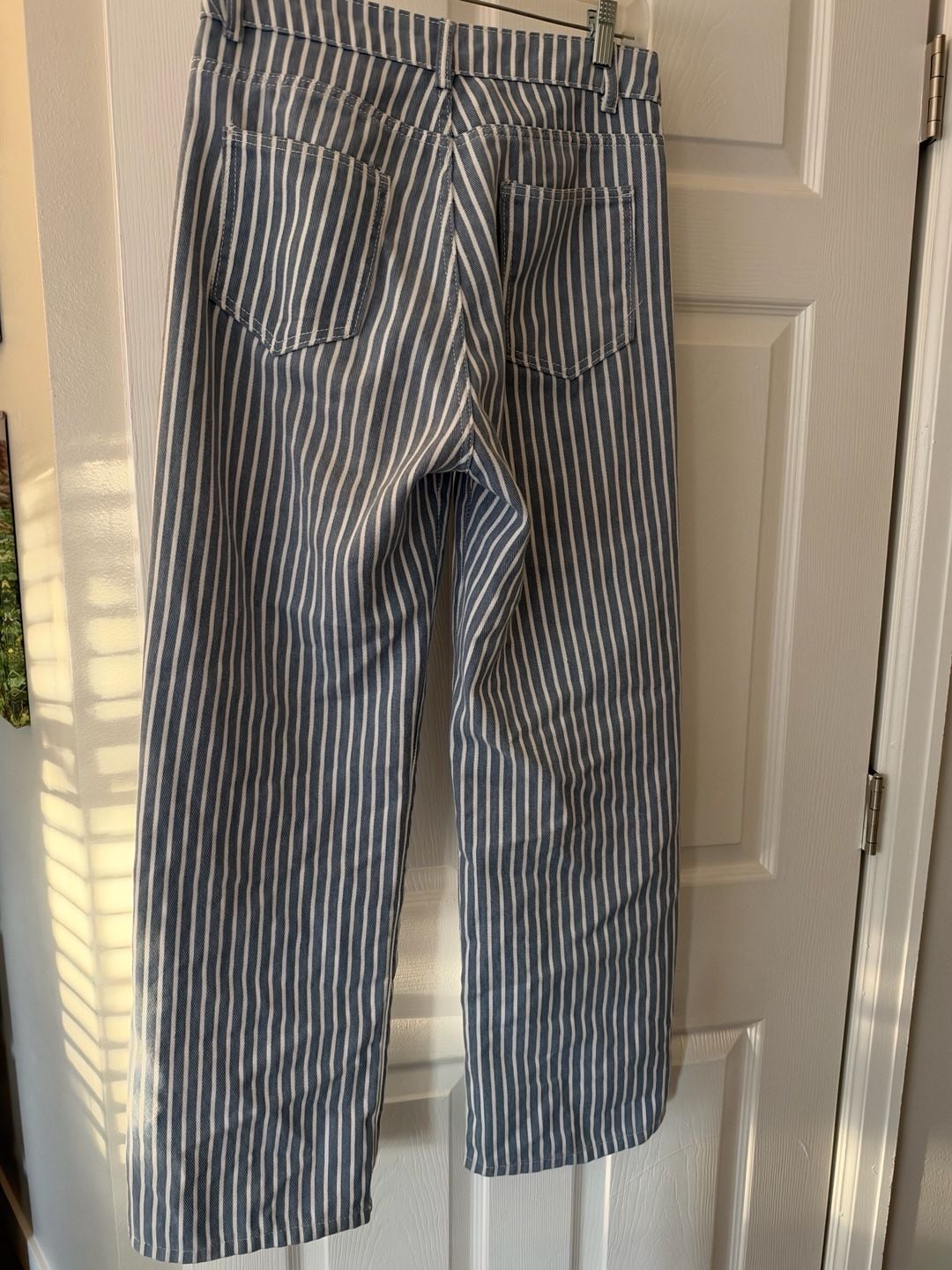 Jeans Striped Wide Leg Size M Blue White 4