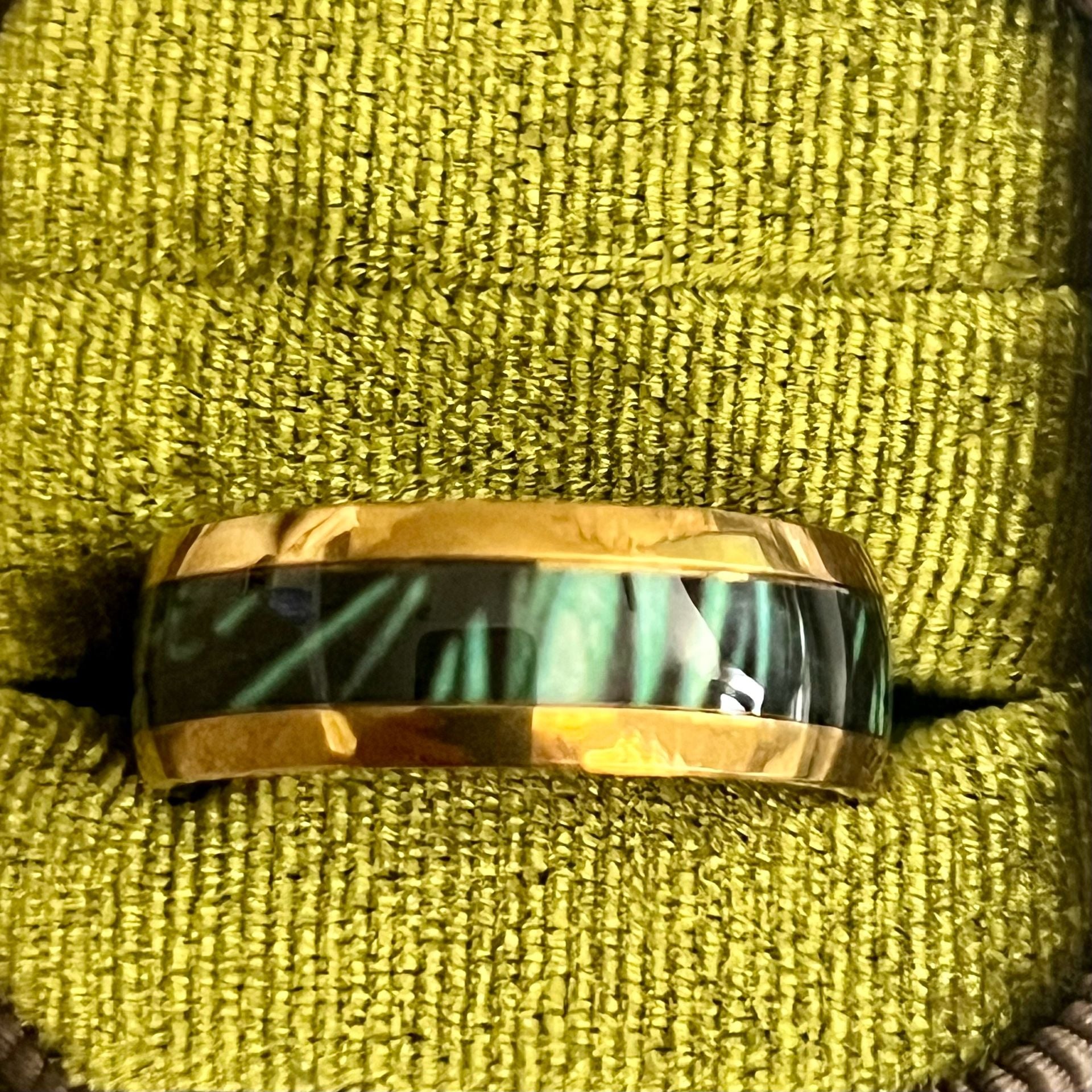 Tungsten Titanium Steel Green Abalone Inlay Gold High Polished Finish 8mm Ring Size 11 3