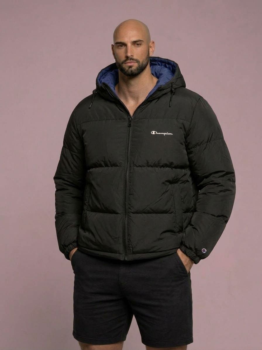 Champion Heavyweight Hooded Puffer Jacket Black Size Large 2