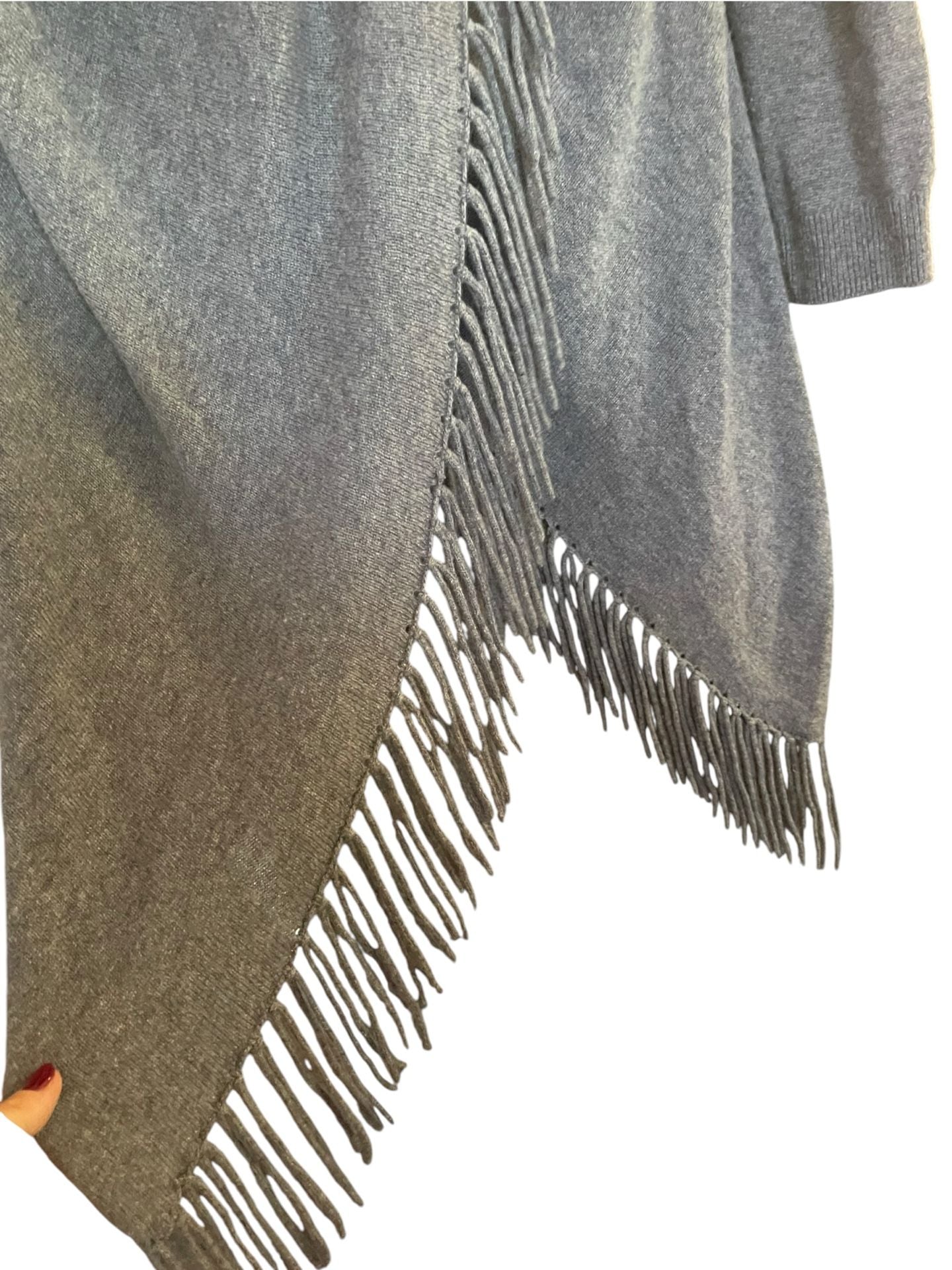 Claudia Nichole 100% Cashmere Gray Fringe Convertible Wrap Cardigan Sweater S 7