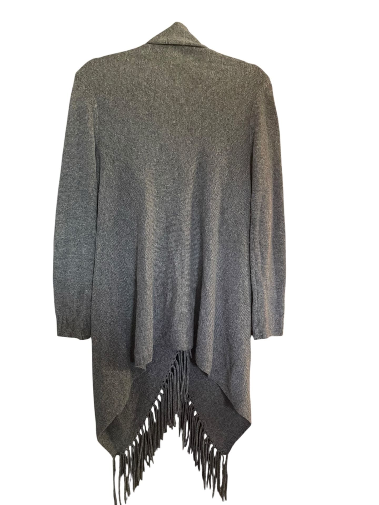Claudia Nichole 100% Cashmere Gray Fringe Convertible Wrap Cardigan Sweater S 9