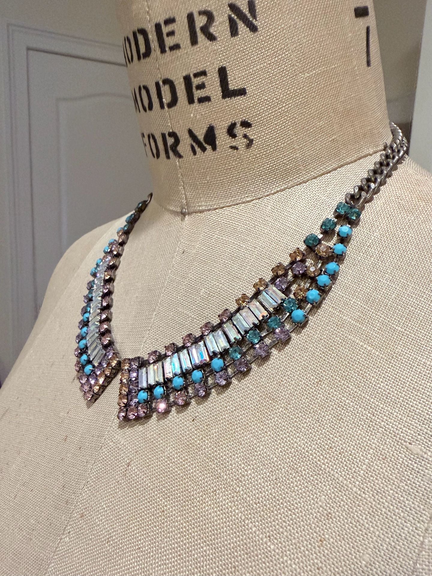 Material Girl Gunmetal Rectangular Stone Statement Collar Necklace 3