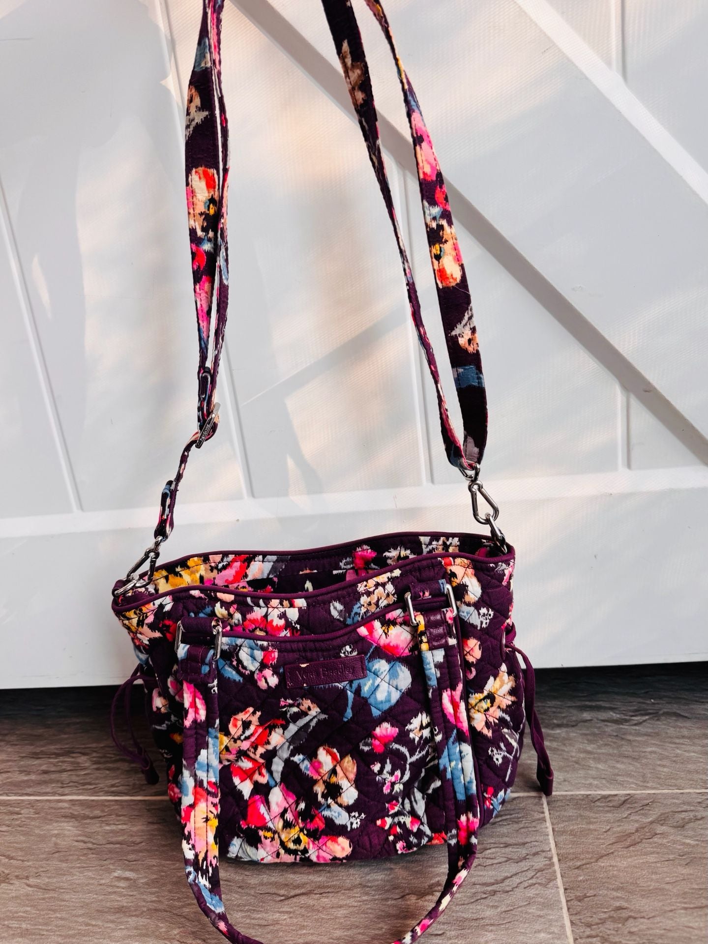 Vera Bradley Quilted Floral Tote Shoulder Bag Purple 7