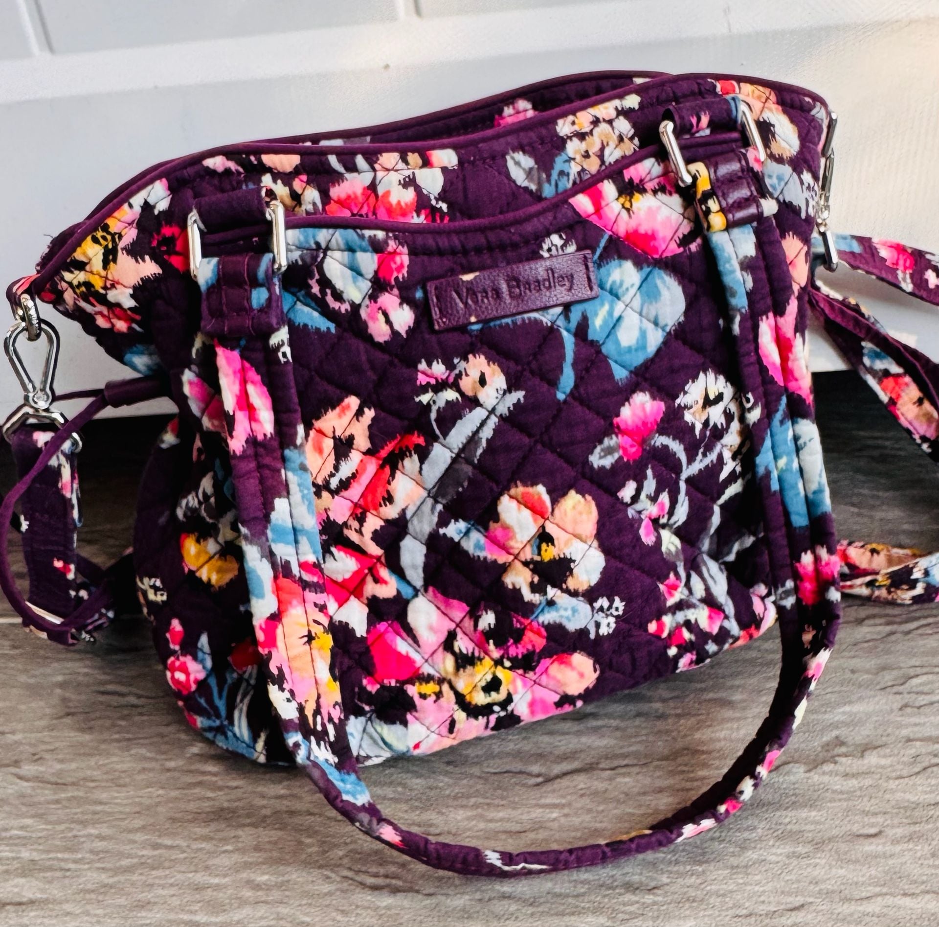 Vera Bradley Quilted Floral Tote Shoulder Bag Purple 9