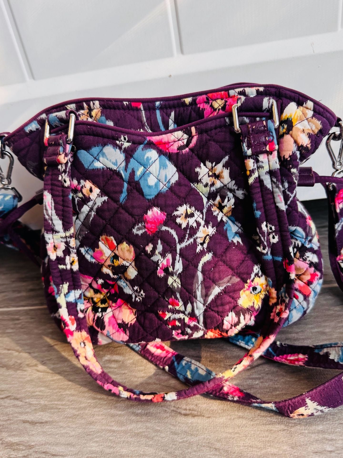 Vera Bradley Quilted Floral Tote Shoulder Bag Purple 10