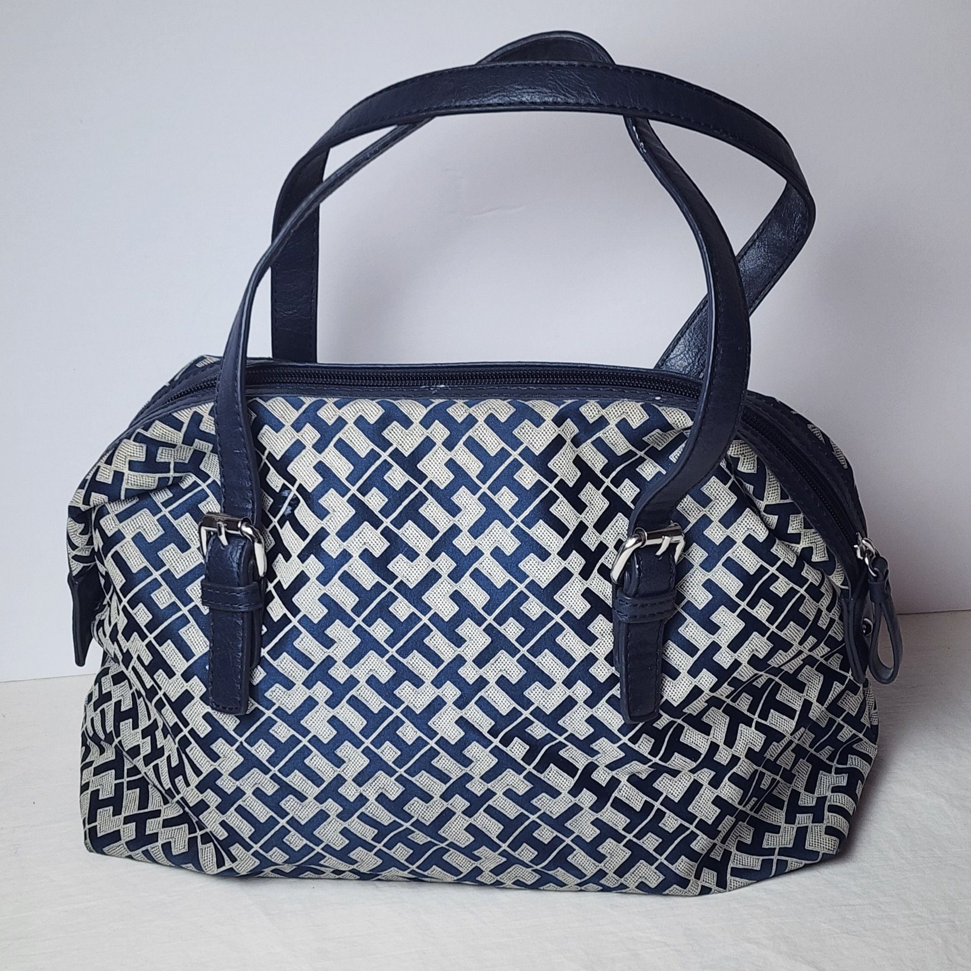 Tommy Hilfiger Monogram Blue Nylon Satchel Handbag 3
