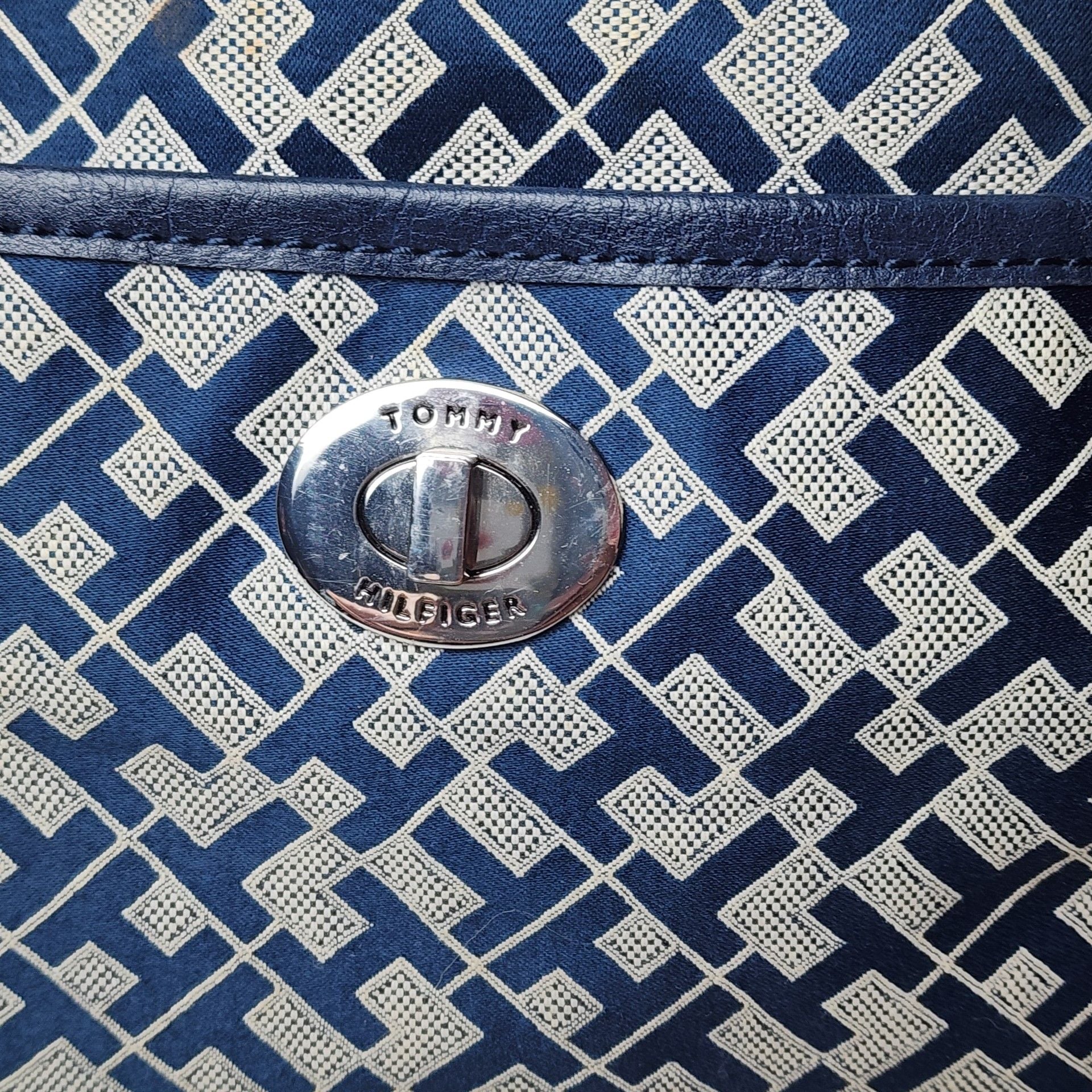 Tommy Hilfiger Monogram Blue Nylon Satchel Handbag 5