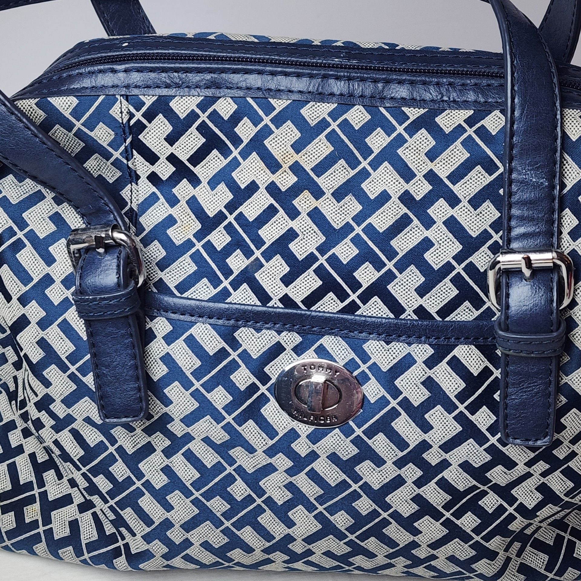 Tommy Hilfiger Monogram Blue Nylon Satchel Handbag 6