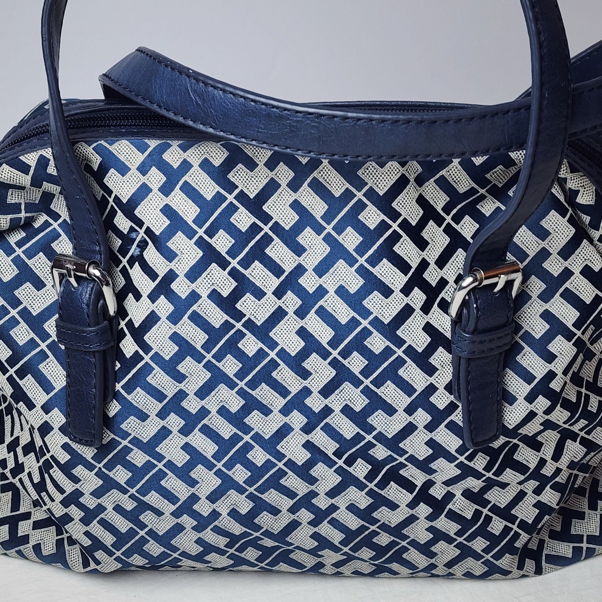 Tommy Hilfiger Monogram Blue Nylon Satchel Handbag 7