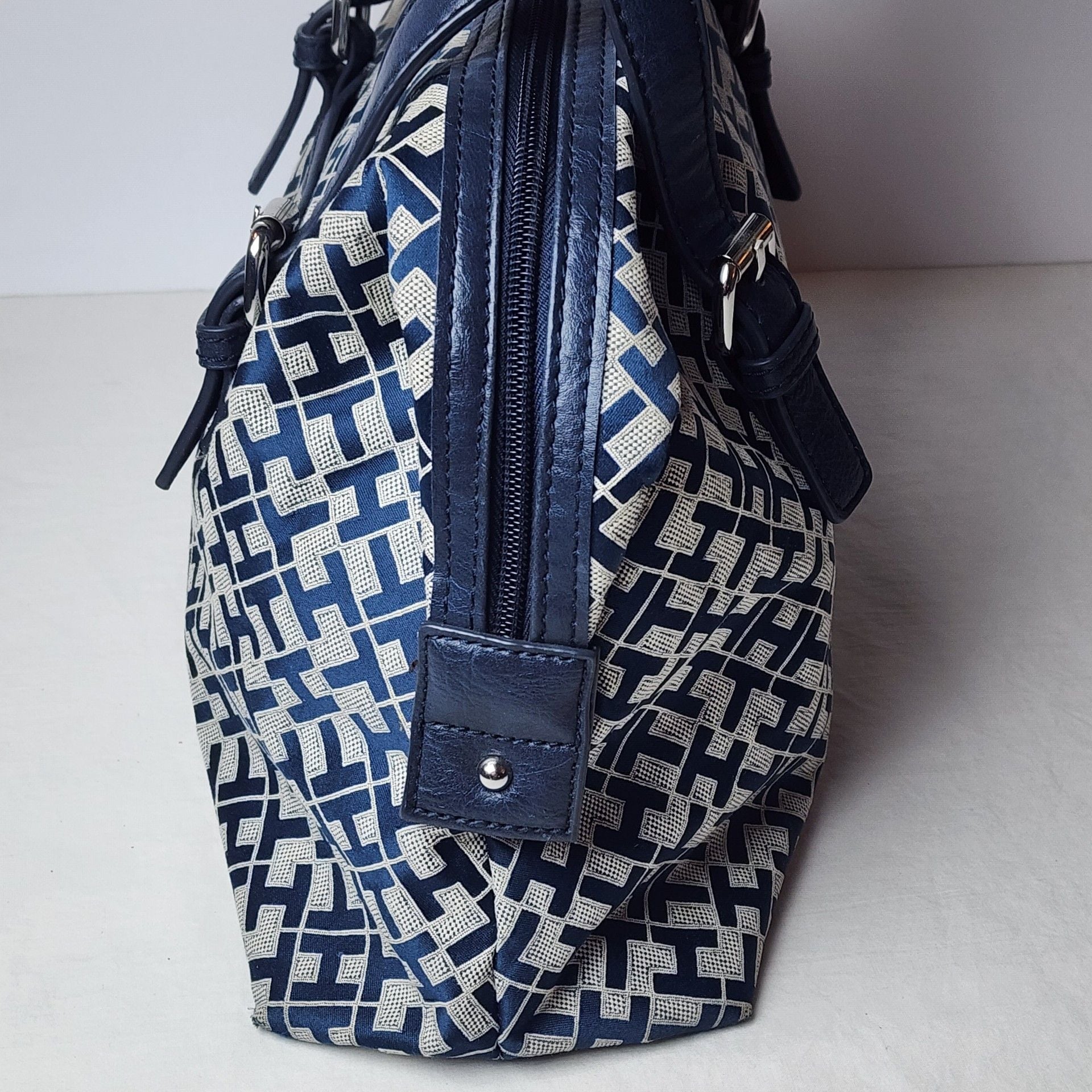 Tommy Hilfiger Monogram Blue Nylon Satchel Handbag 9