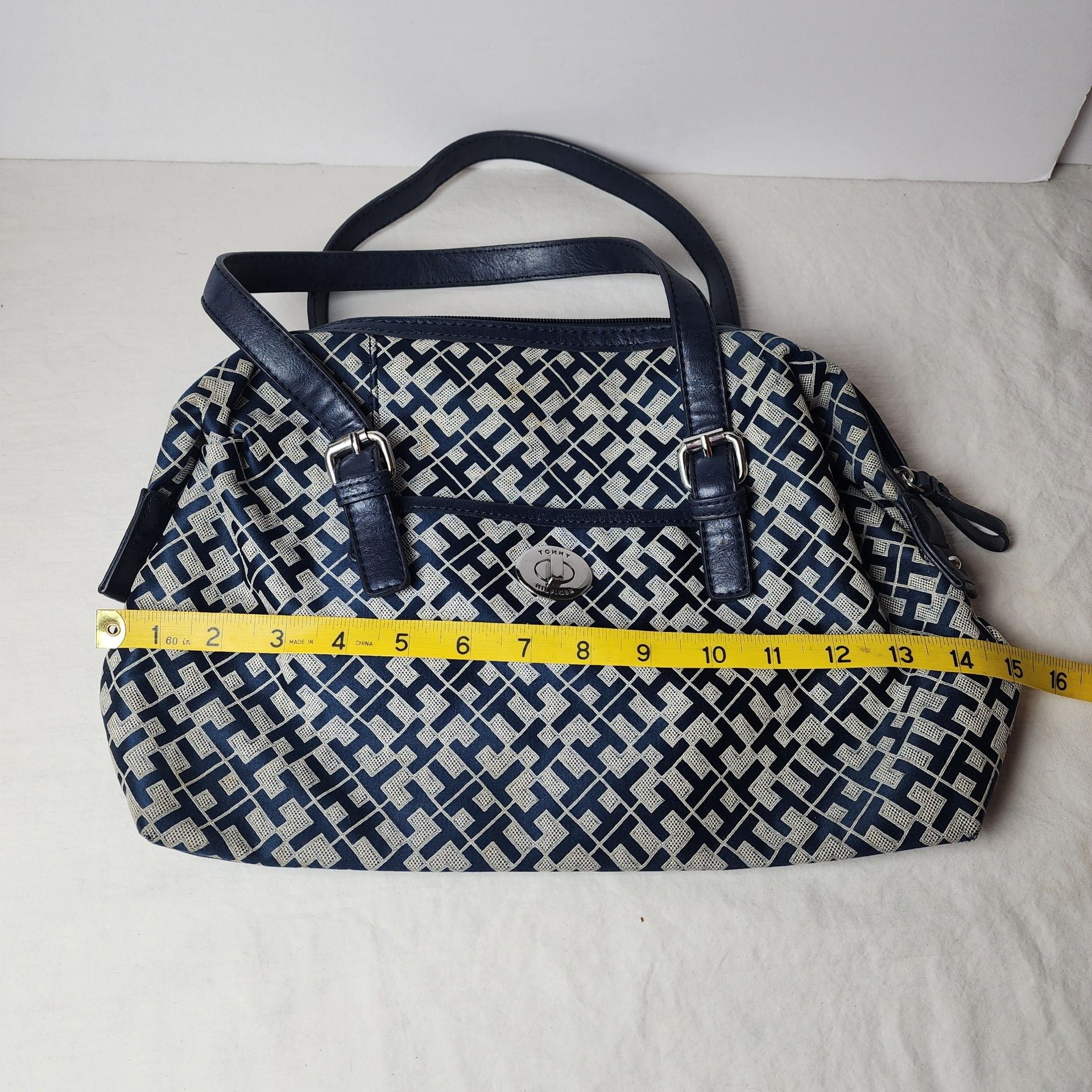 Tommy Hilfiger Monogram Blue Nylon Satchel Handbag 14
