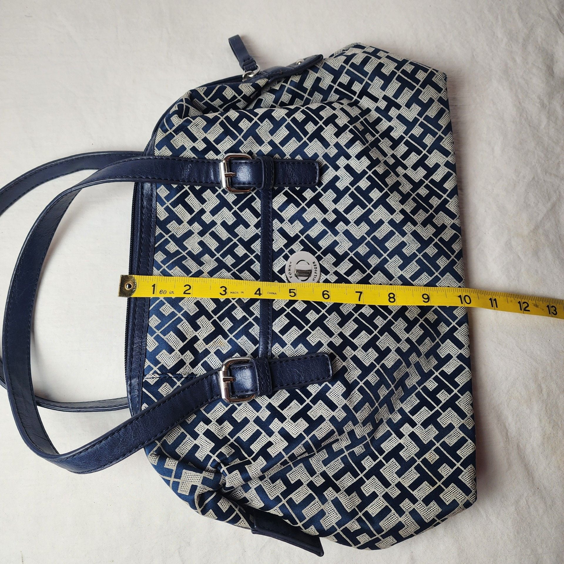 Tommy Hilfiger Monogram Blue Nylon Satchel Handbag 15