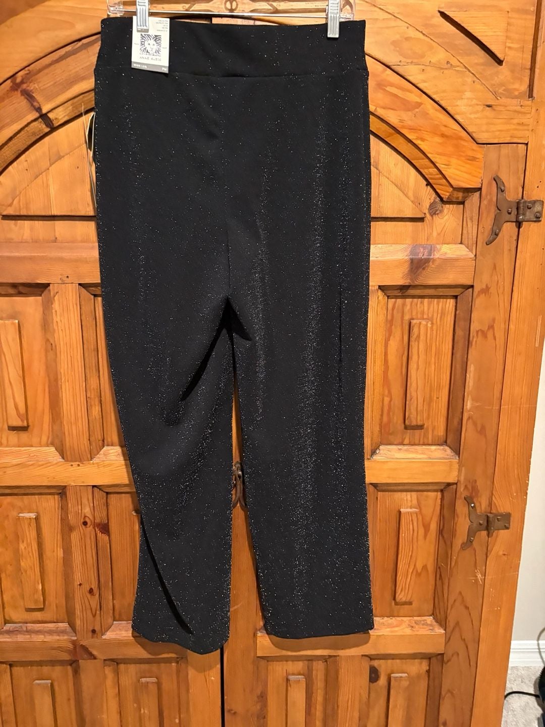 Anne Klein Sparkle Knit Wide Leg Pants Size Petite M Black Holiday Sparkle 4