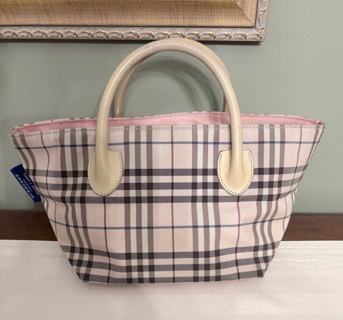 Burberry Blue Label Nova Check Handbag Pink Tote Purse 2