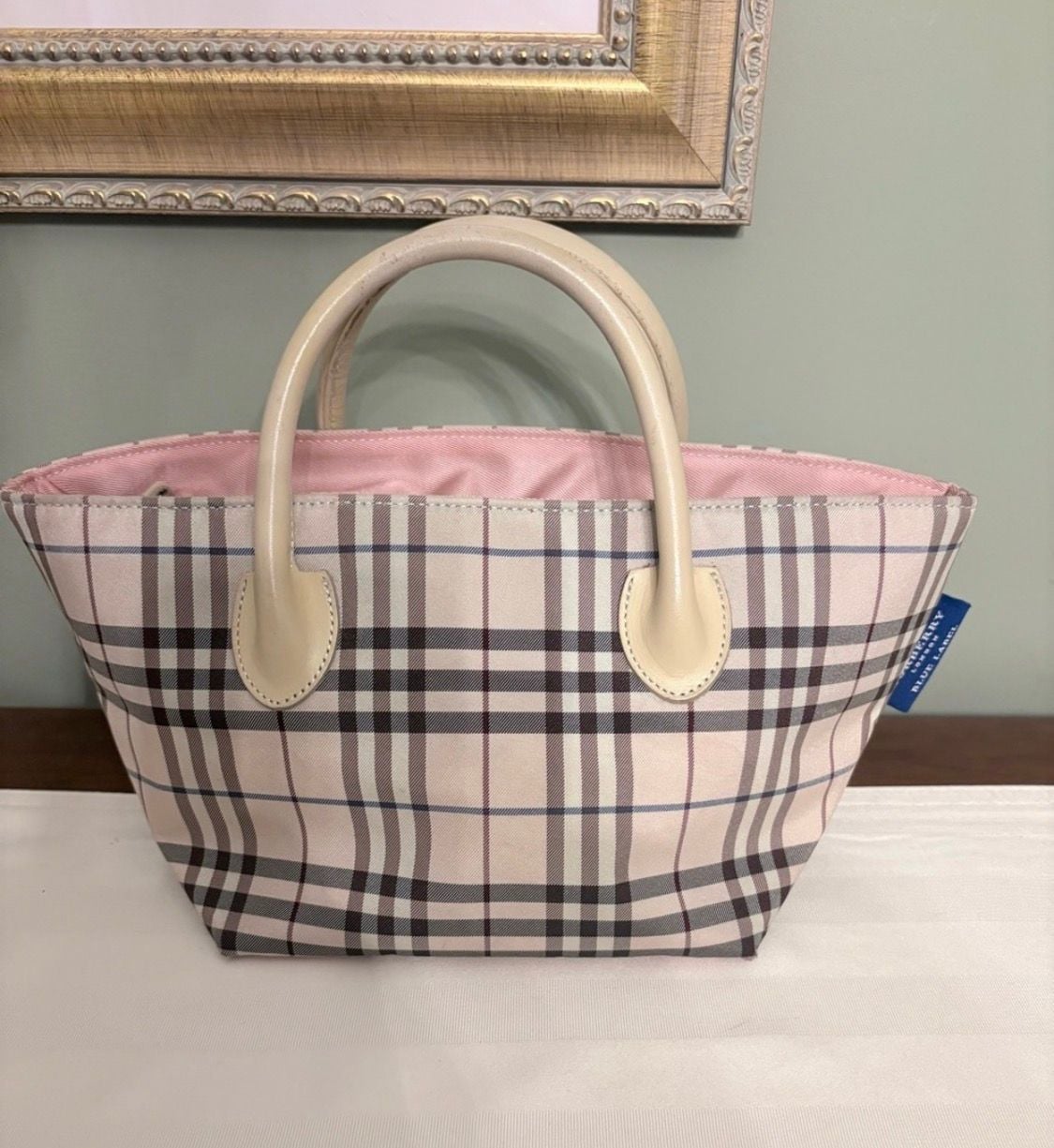 Burberry Blue Label Nova Check Handbag Pink Tote Purse 4