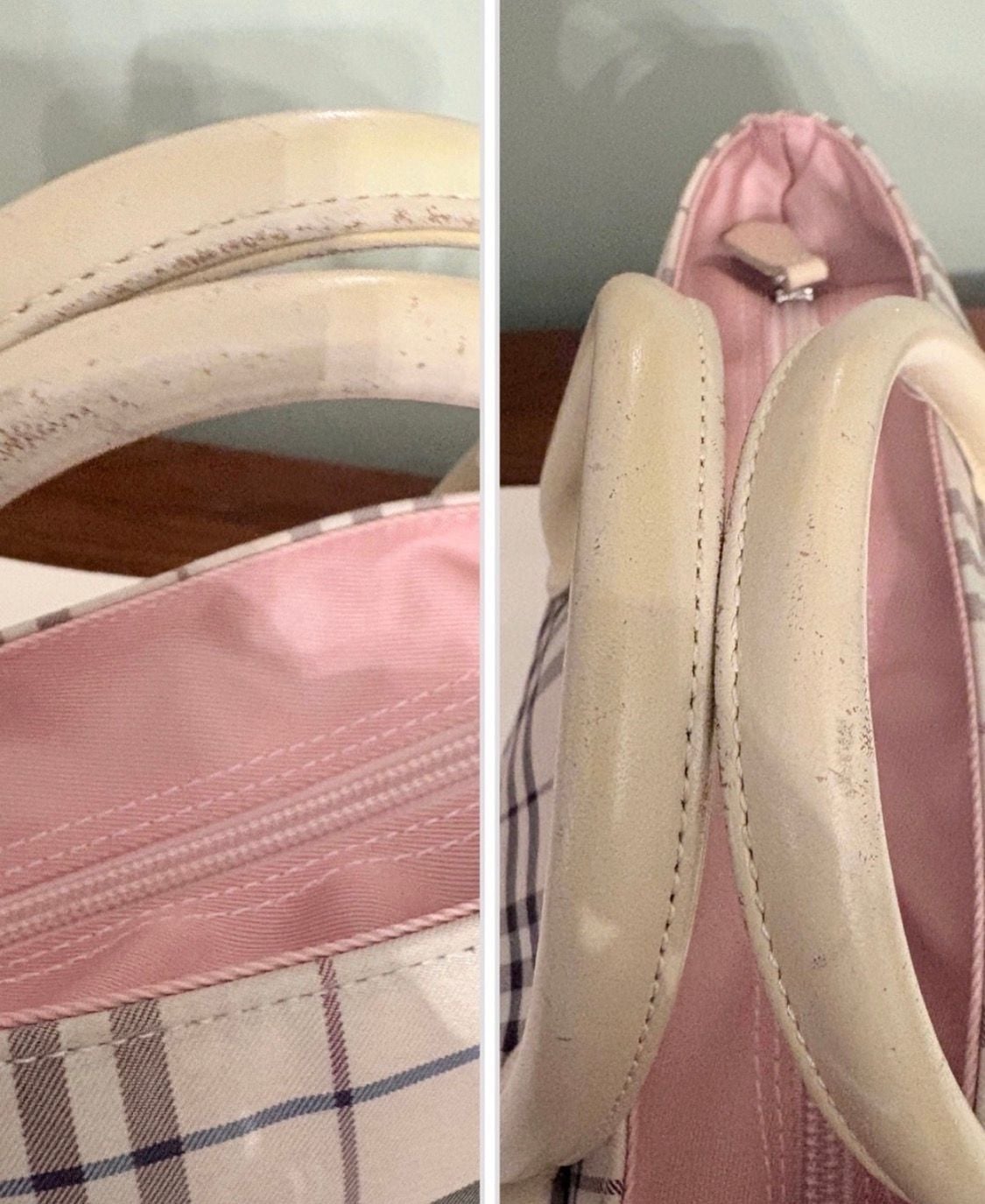 Burberry Blue Label Nova Check Handbag Pink Tote Purse 8